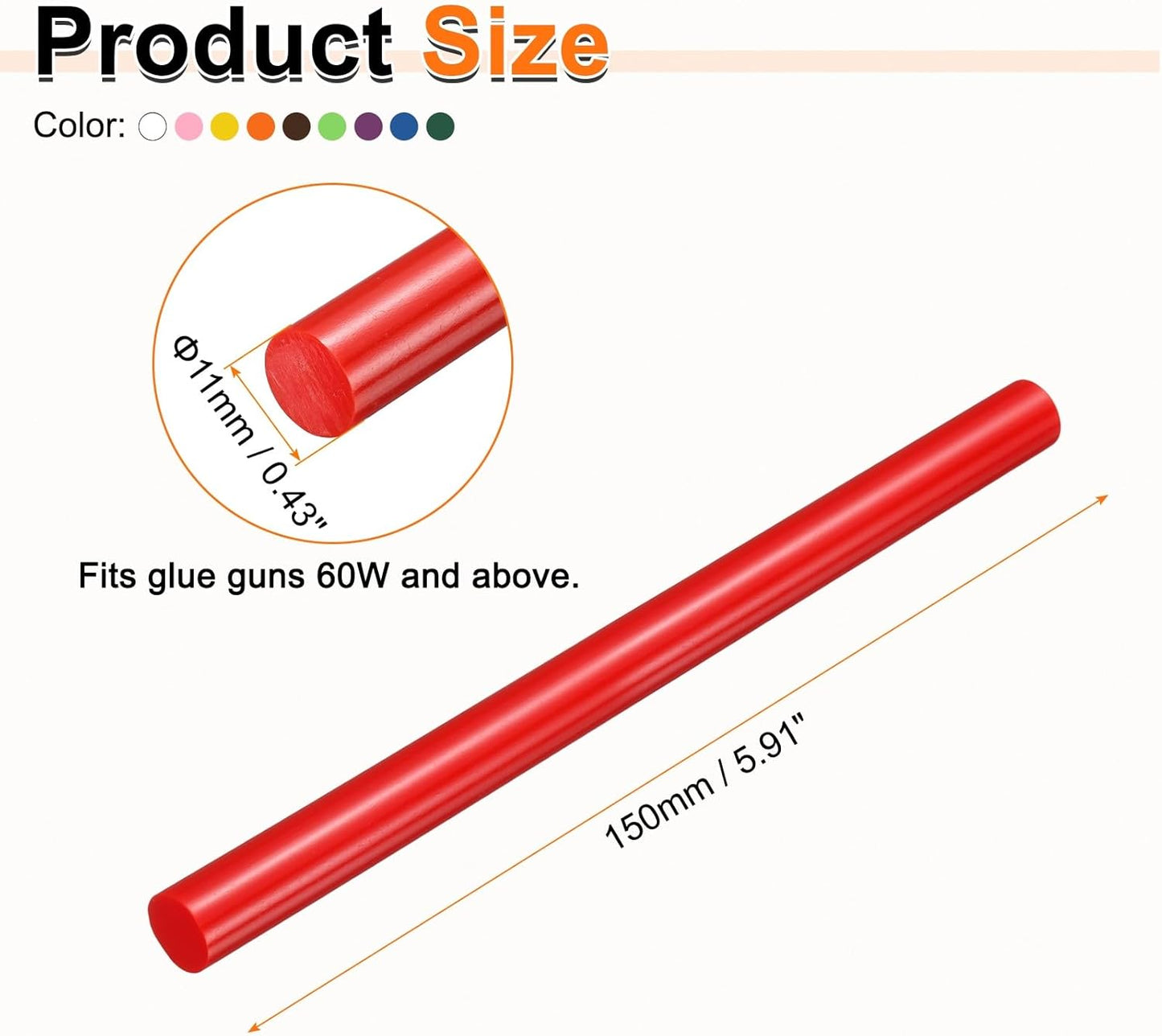 HARFINGTON 10pcs Hot Glue Sticks 0.43" Dia x 5.91" Long EVA Mini Hot Melt Adhesive Glue Stick for Hot Melt Gun Wood Plastic Glass Flowers Fabrics Foam, Multicolor