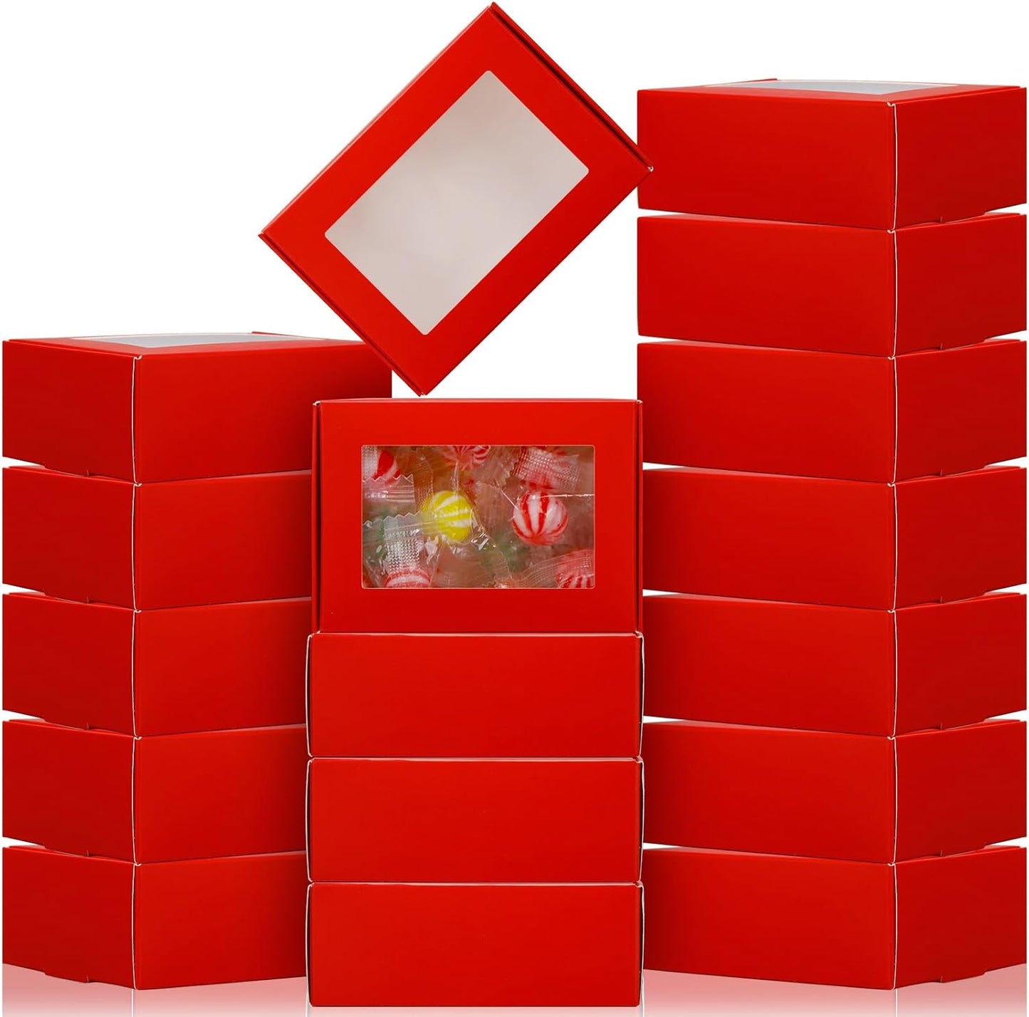 Zonon 30 Pcs Soap Boxes for Homemade Packaging, Mini Kraft Treat Boxes with Window for Bakery Candy Soap Making Gift Packaging (3.7 x 2.6 x 1.37 Inch,Red)