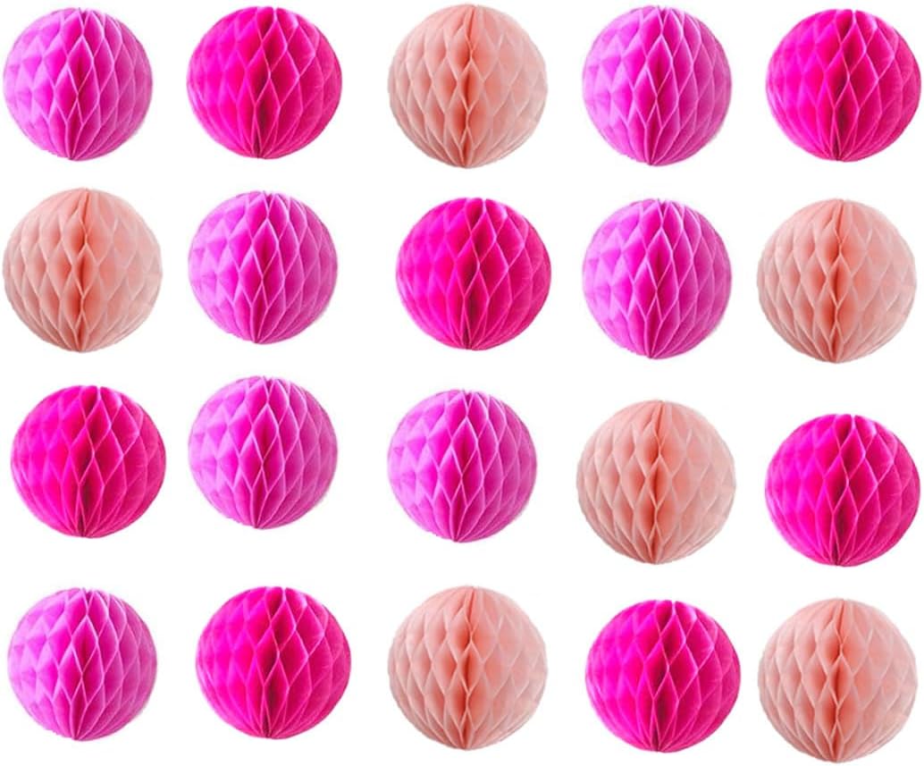 20pcs Honeycomb Flower Balls Party Honeycomb Balls Decoration Paper Flower Balls Tissue Paper Flower Ball Pom Poms Ball for Birthday Wedding Home Decor (6inch, Pink Pack)