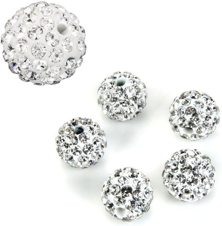 50pcs Adabele Grade A Suncatcher Crystal Rhinestone Pave Loose Beads 8mm Clear White Polymer Clay Disco Ball Spacers Compatible with Shamballa All Craft Jewelry Making DB8-1