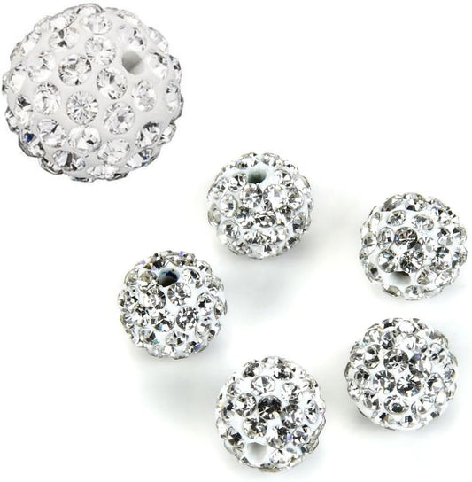 50pcs Adabele Grade A Suncatcher Crystal Rhinestone Pave Loose Beads 8mm Clear White Polymer Clay Disco Ball Spacers Compatible with Shamballa All Craft Jewelry Making DB8-1
