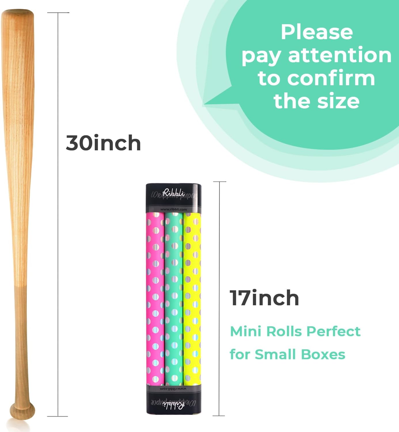 Ribbli Birthday Polka Dots Wrapping Paper Mini Roll, 3 Rolls Fluorescent Pink Aqua Yellow with Iridescent Foil Wrapping Paper for Kids Baby Shower - 17 inch x 120 inch(10feet) Per Roll