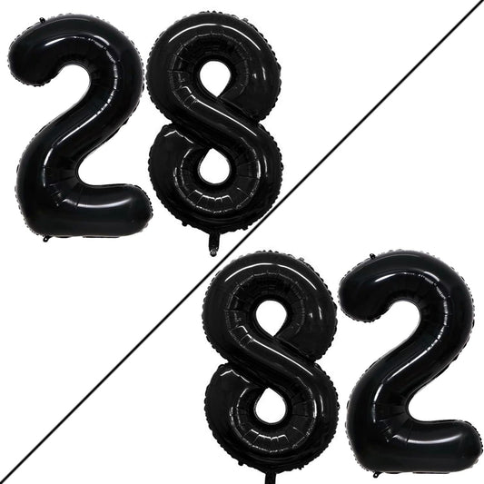 GOER Number 28 Balloons for 28th Birthday Party Decorations,42 Inch Jumbo Foil Helium 82 Balloons for 82nd Birthday Party Decoration (Black)