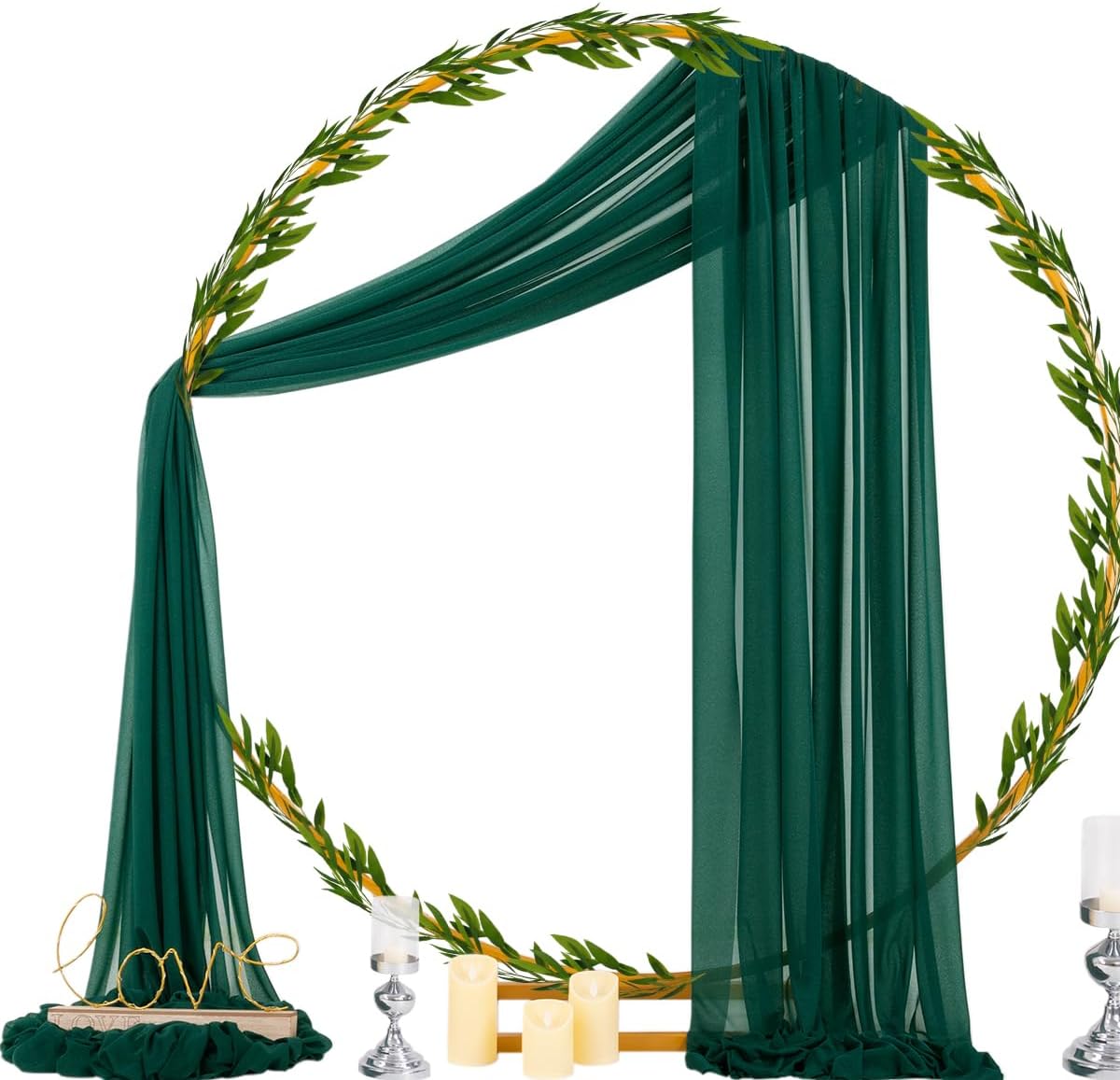 Socomi Wedding Arch Draping Fabric 29" x 20Ft 4 Panels Emerald Green Sheer Outdoor Curtain Drapes Extra Long for Bridal Baby Shower Ceremony Birthday Party Decor