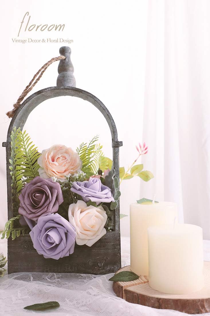 Floroom Artificial Flowers 50pcs Real Looking Lilac Foam Fake Roses with Stems for DIY Wedding Bouquets Baby Shower Centerpieces Floral Arrangements Party Tables Home Decorations