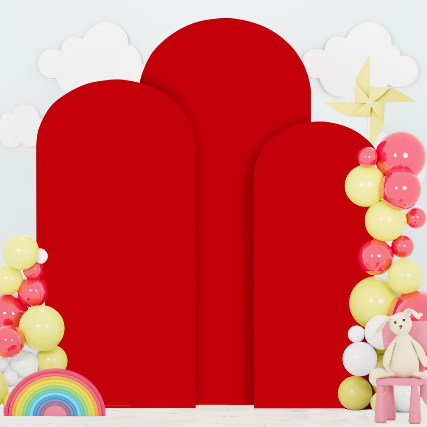 FOTSHARER Metal Arch Backdrop Stand and Cover 6&6.6&7.2FT Red Arch Covers Stretchy Backdrop Balloon Arch Stand Set of 3 Wedding Arch Stand and Cover Set for Baby Shower Graduation Party Ceremony Decor