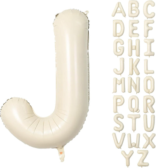 40 Inch Letter Balloons J, Big Custom A-Z Alphabet Foil Name Balloon Cream White, Self Inflating Beige Customize Helium Balloon Letters J for Women Girls Birthday Bride Baby Shower Party Decorations