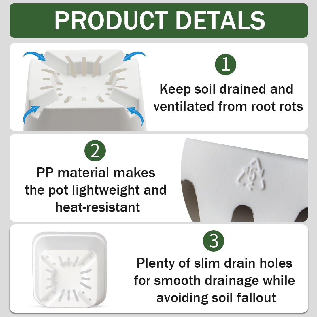 BTPLASTIK 120 Pcs Nursery Pots 3.5 Inch, Plastic Seed Starting Pot with Drainage Holes, Small Sturdy Seedling pots for Planting, Cuttings (White)