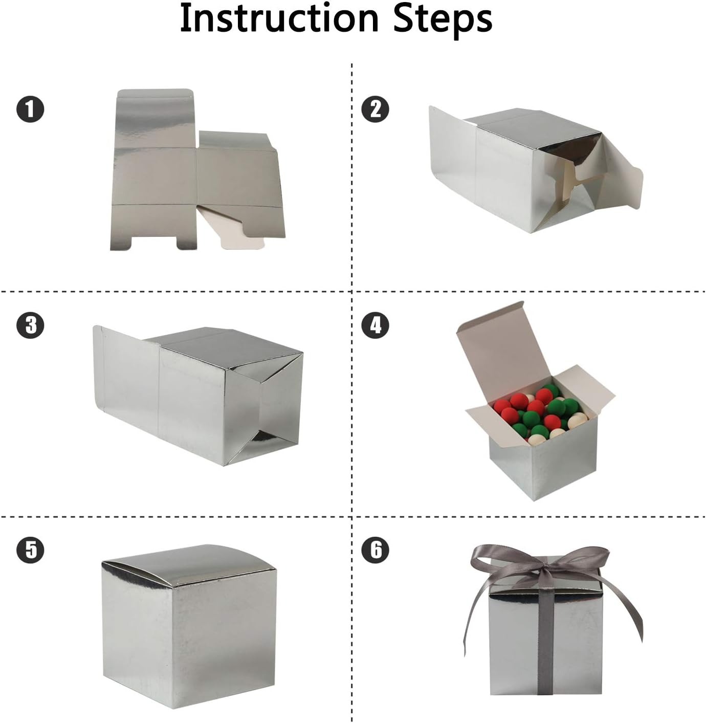 COTOPHER 100pcs Small Gift Boxes, Favor Boxes 2x2x2 inches Paper Gift Boxes with Ribbons Candy Box for Wedding Favors Baby Shower Bridal Shower Birthday Party (100 Metallic Silver)