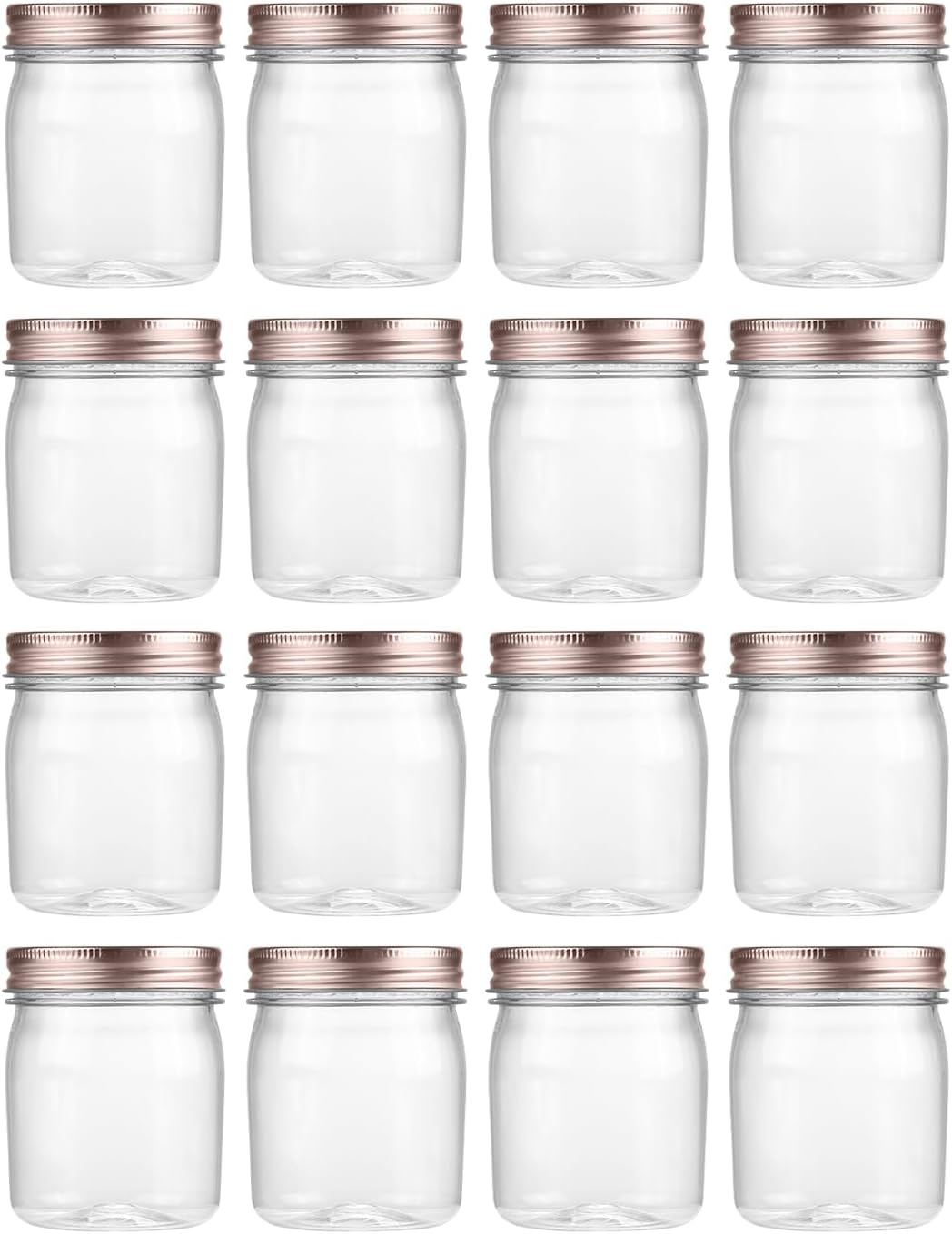 novelinks 8 oz Clear Plastic Jars with Screw-On Lids - BPA-Free Refillable Storage Containers for Slime, Spices, Crafts, Kitchen & Home Organization (16 Pack,Rose Gold)