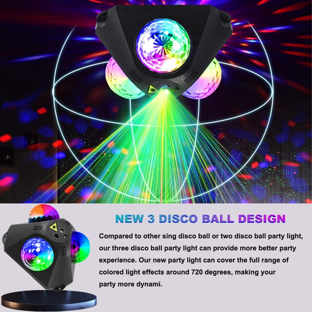 Disco Ball Lights for Parties, Party Dj Lights 3 Magic Ball Sound Activated Strobe Stage Disco Dj Light with Remote Control for Home Karaoke Dance Birthday Wedding Club Party Decoration