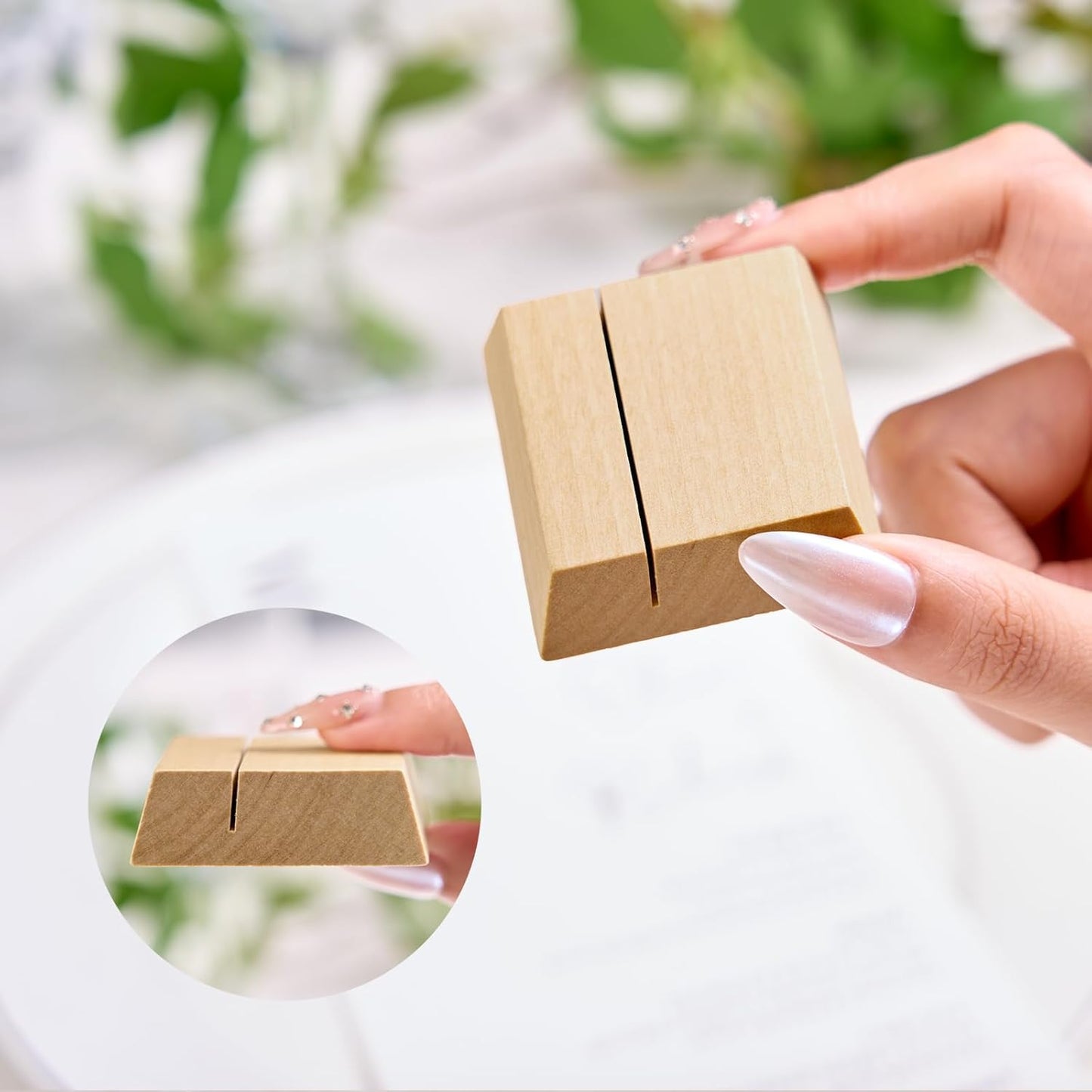 UNIQOOO Elegant Birch Wood Stand |1.2mm Slot, for Wedding Table Number Cardstock, Place Card Holder, Photo Display Stand, Small | for Event Decor, Retail Shop, Cafe Restaurant Menu, Business Card, Name Tag, 12 Pack