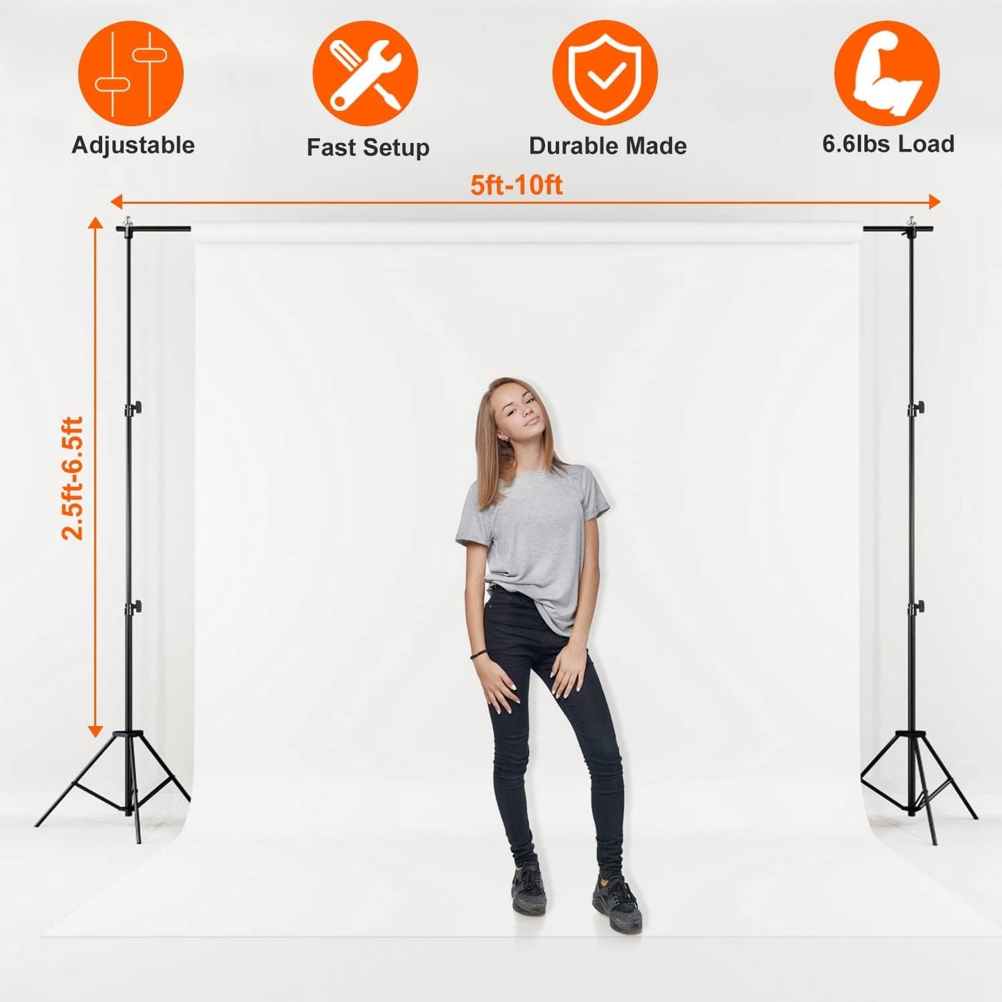 iMounTEK Backdrop Stand Photo Video Studio, 10Ft Wide Adjustable Backdrop Stand, Background Support System Kit with Clamps Carry Bag for Photography/Wedding/Party Decoration