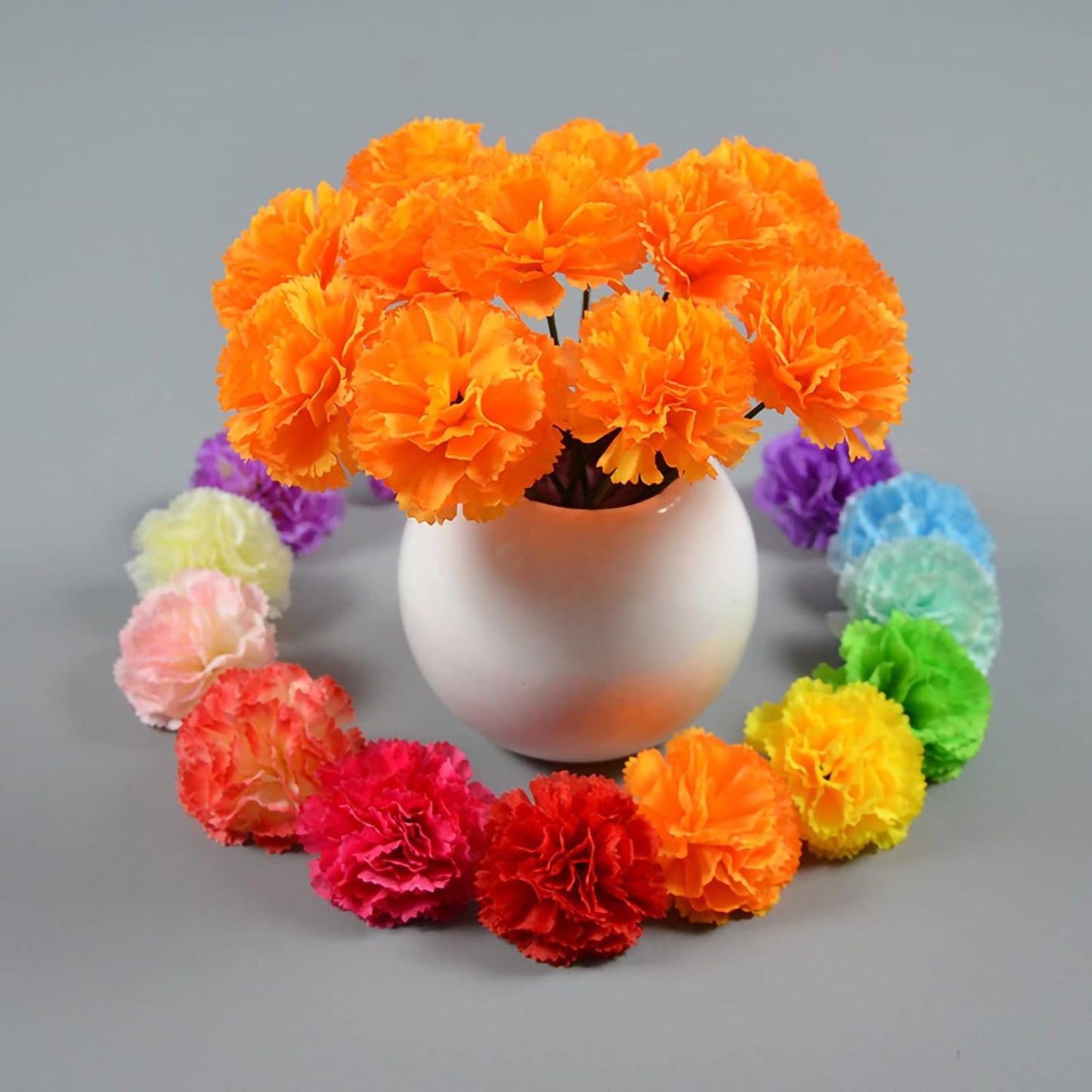 Hananona 101 Pcs Marigold Flower Heads Bulk, Silk Marigolds with Stems Artificial Mexican Flowers for Diwali Day of The Dead Dia De Los Muertos Ofrenda Decor