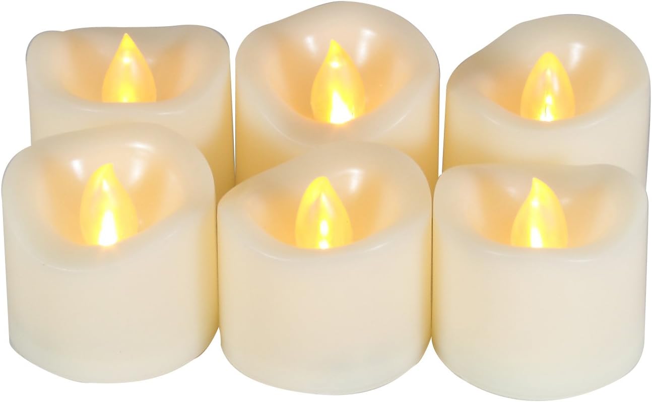 CANDLE CHOICE Battery Operated Flameless Tea Lights Votives Realistic Flickering Fake Electric LED Tealight Candles Set for Halloween Christmas Party Wedding Decorations Batteries Included 6 Pack