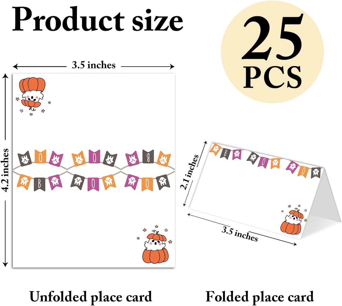 25 Pack Halloween Place Cards, Editable Name Cards for Table Setting, Boo Ghost Tent Cards Food Label for Dinner Party, Bridal Shower, Wedding, Baby Shower and Events -T38