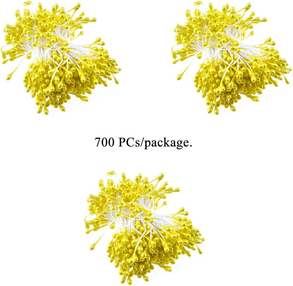 HAHIYO 700Pcs 3mm Yellow Gold Pearl Double Head Flower Pistil Hand-Made Artificial Pistil para Flore Pearlized Floral Stamen Pollen for Flower Making Scrapbook Decoration