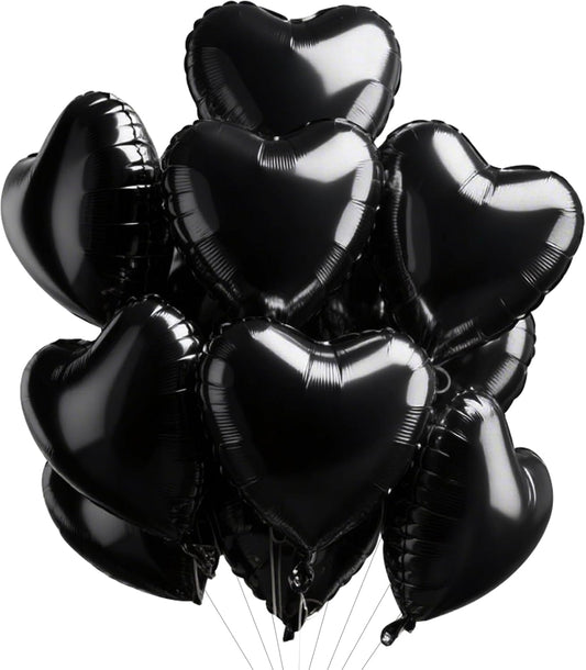 TONIFUL 15Pcs 18 Inch Black Heart Balloons Black Heart Shape Foil Mylar Balloons Decoration for Birthday Valentine's Day Wedding Bridal Shower Anniversary Engagement Party Supplies