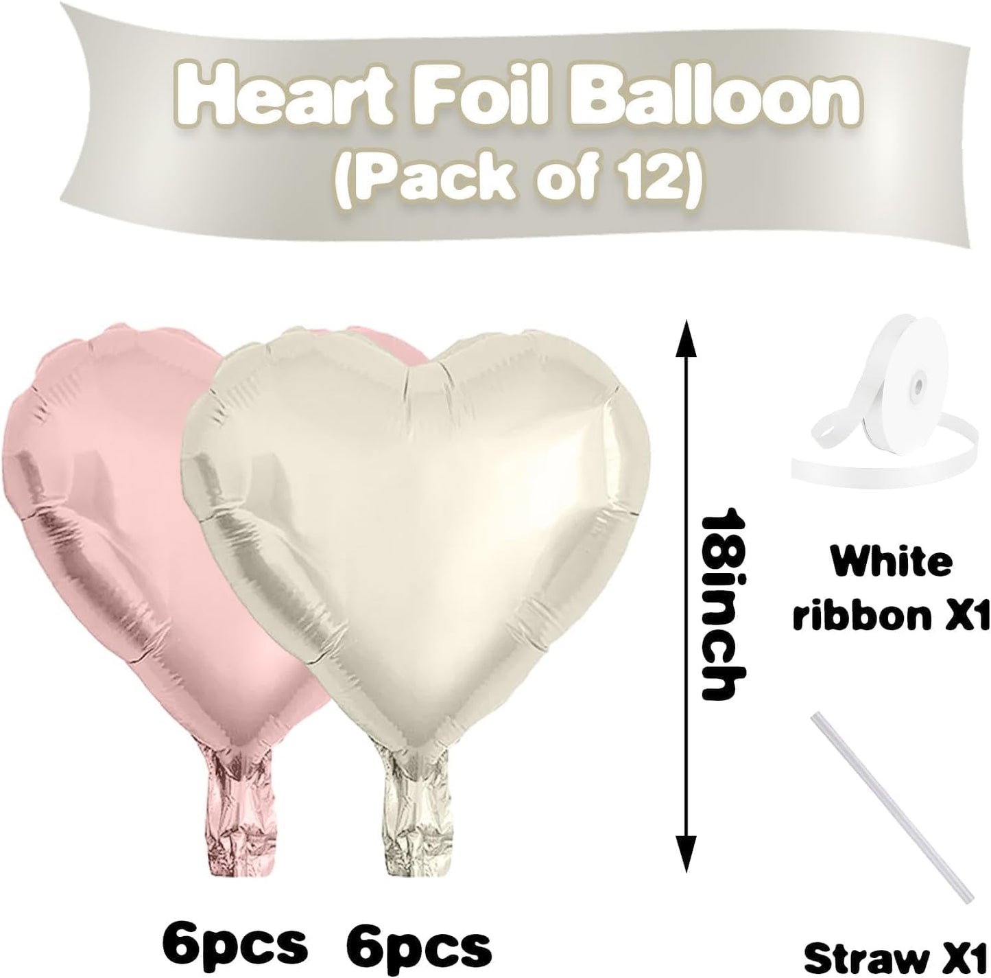 Baby Pink White Heart Balloons,12Pcs 18 Inch Light Pink Cream Foil Love Heart Shaped Balloons for Bow Birthday Party Bridal Engagement Wedding Anniversary Baby Shower Valentines Day Decorations
