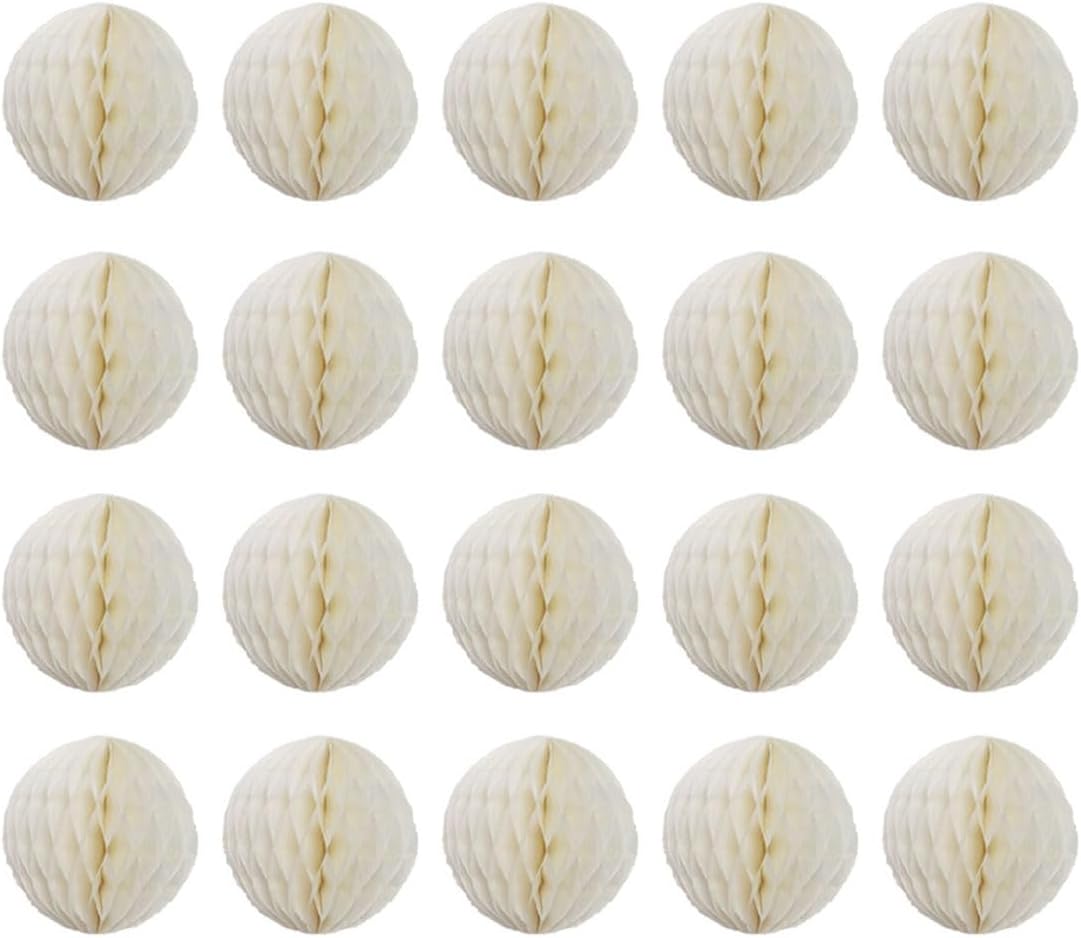 20pcs Honeycomb Flower Balls - Party Decor, Tissue Paper Pom Poms (6inch, Beige)
