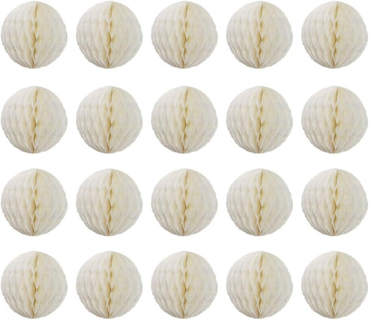 20pcs Honeycomb Flower Balls - Party Decor, Tissue Paper Pom Poms (6inch, Beige)