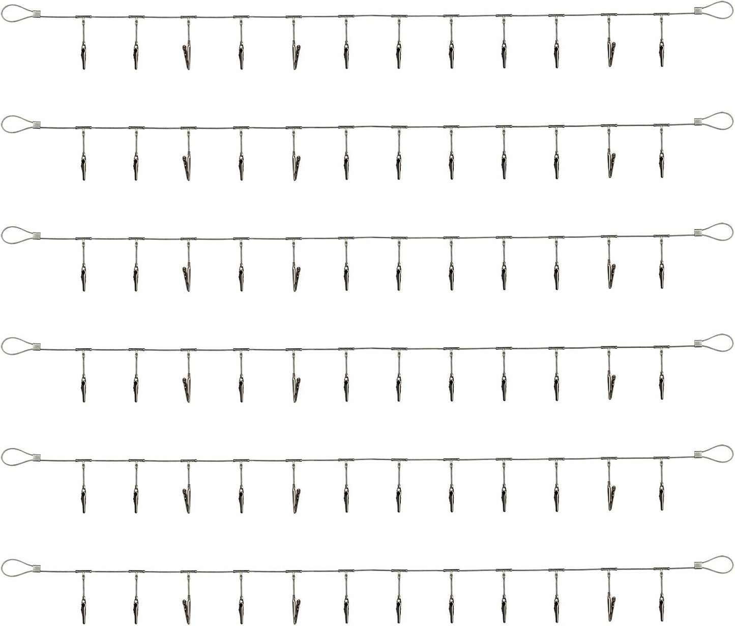 6 Pack 5 ft Steel Wall Hanging Photo Display Cable Wire Rod String with 12PCS Clips, Picture Holders for Kids Crafts, Notes