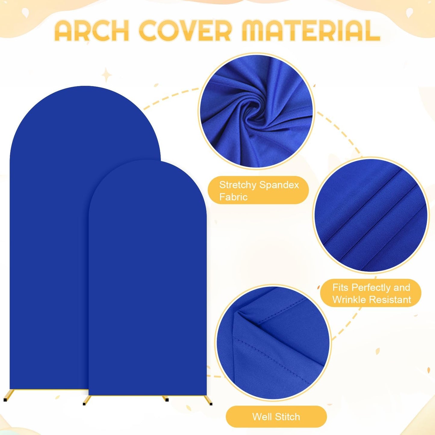 Metal Arch Backdrop Stand and Cover Set 7.2FT, 6FT Arch Stand and Cover Set of 2 Wedding Backdrop Arches Stands with Blue Arched Covers for Bridal Baby Shower Graduation Ceremony Party Decor