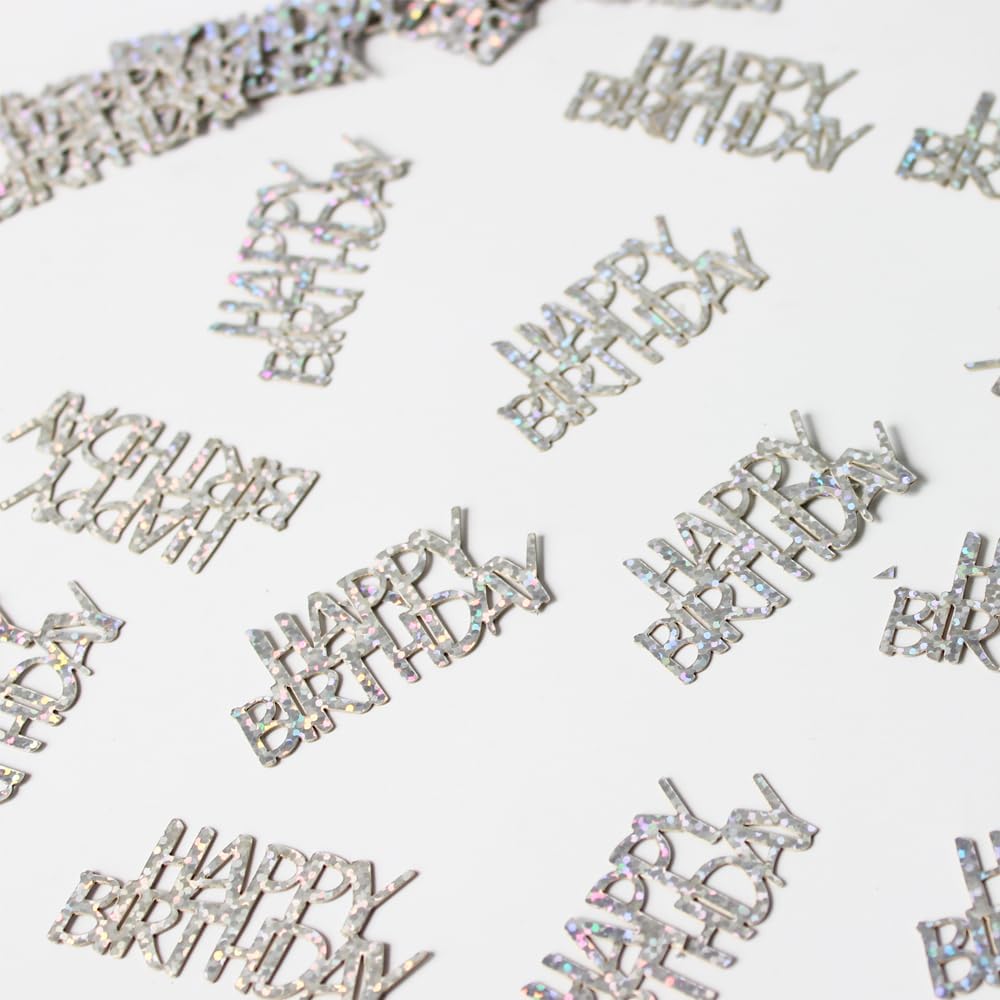 100PC Confetti Happy Birthday Table Decorations - Silver Table Scatters for Disco/Music Themed Birthday Anniversary Party Supplies