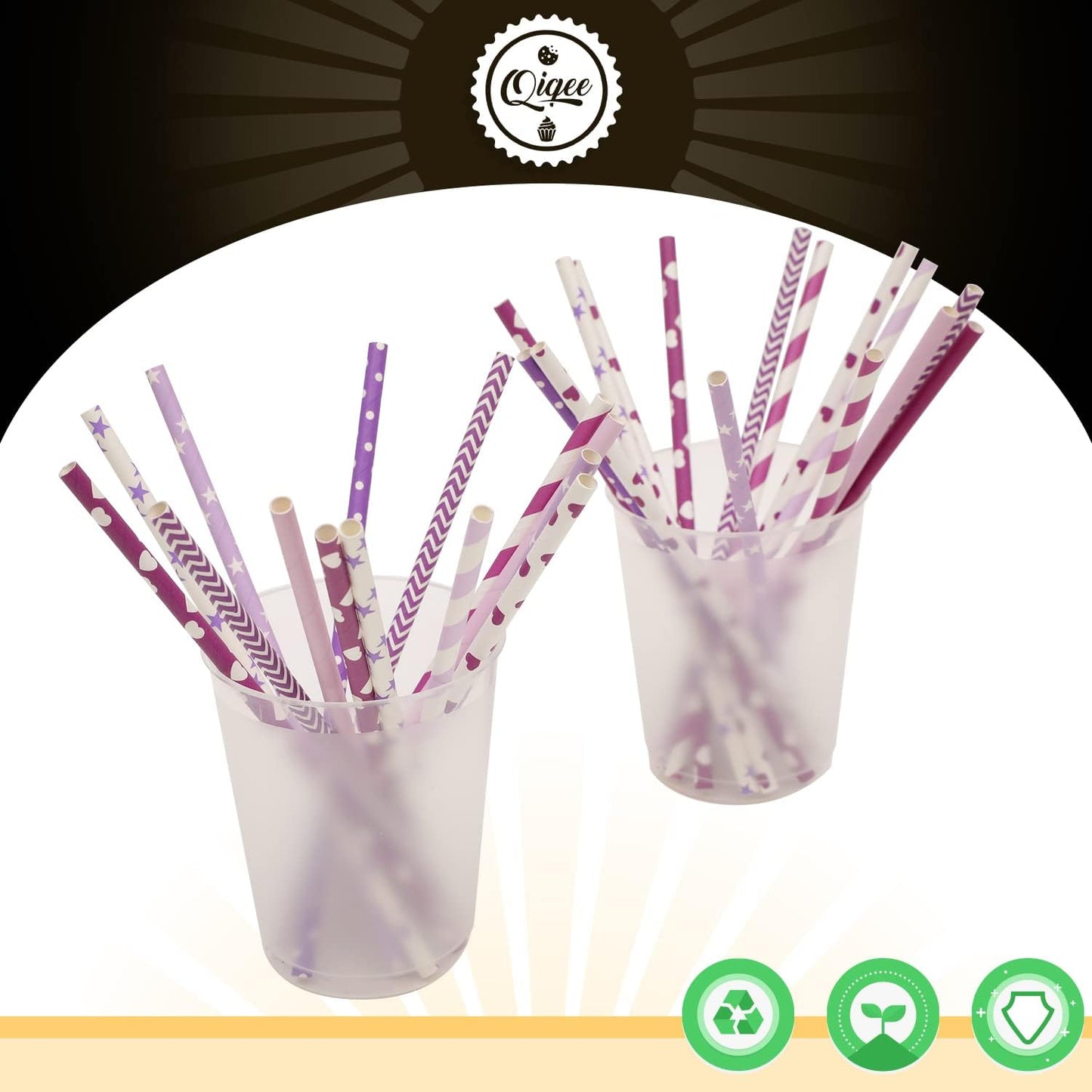 Purple Paper Straws for Drinking Purple Disposable Straws 150pcs Disposable Straws Bulk（10 Pattern） qiqee