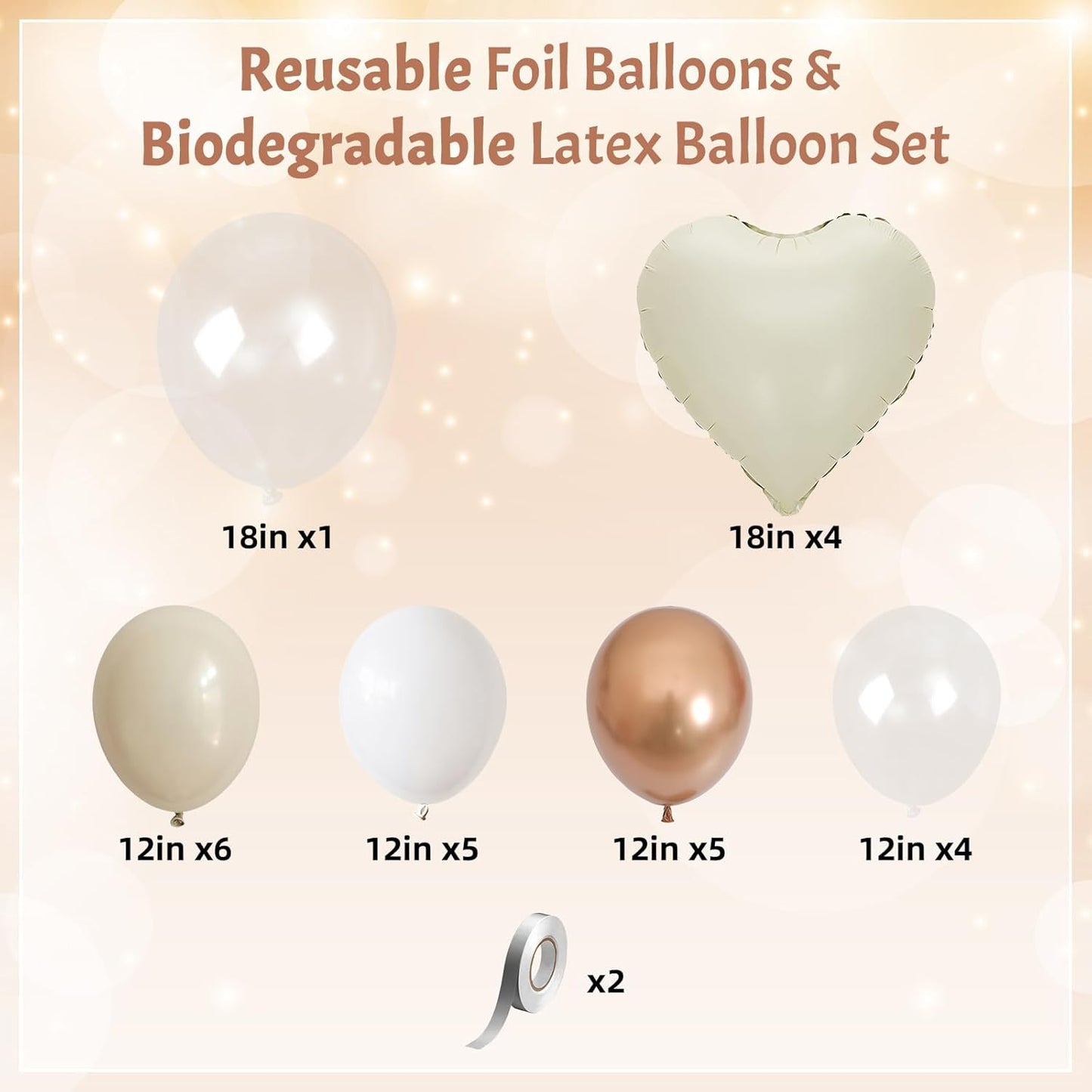 Cream White and Gold Balloons Beige Heart Balloon as Engagement Party Decorations, Metallic Champagne Gold and Sand White Nude Balloons 18 inch Clear Heart Shape Foil Balloon as Bride Wedding Decor