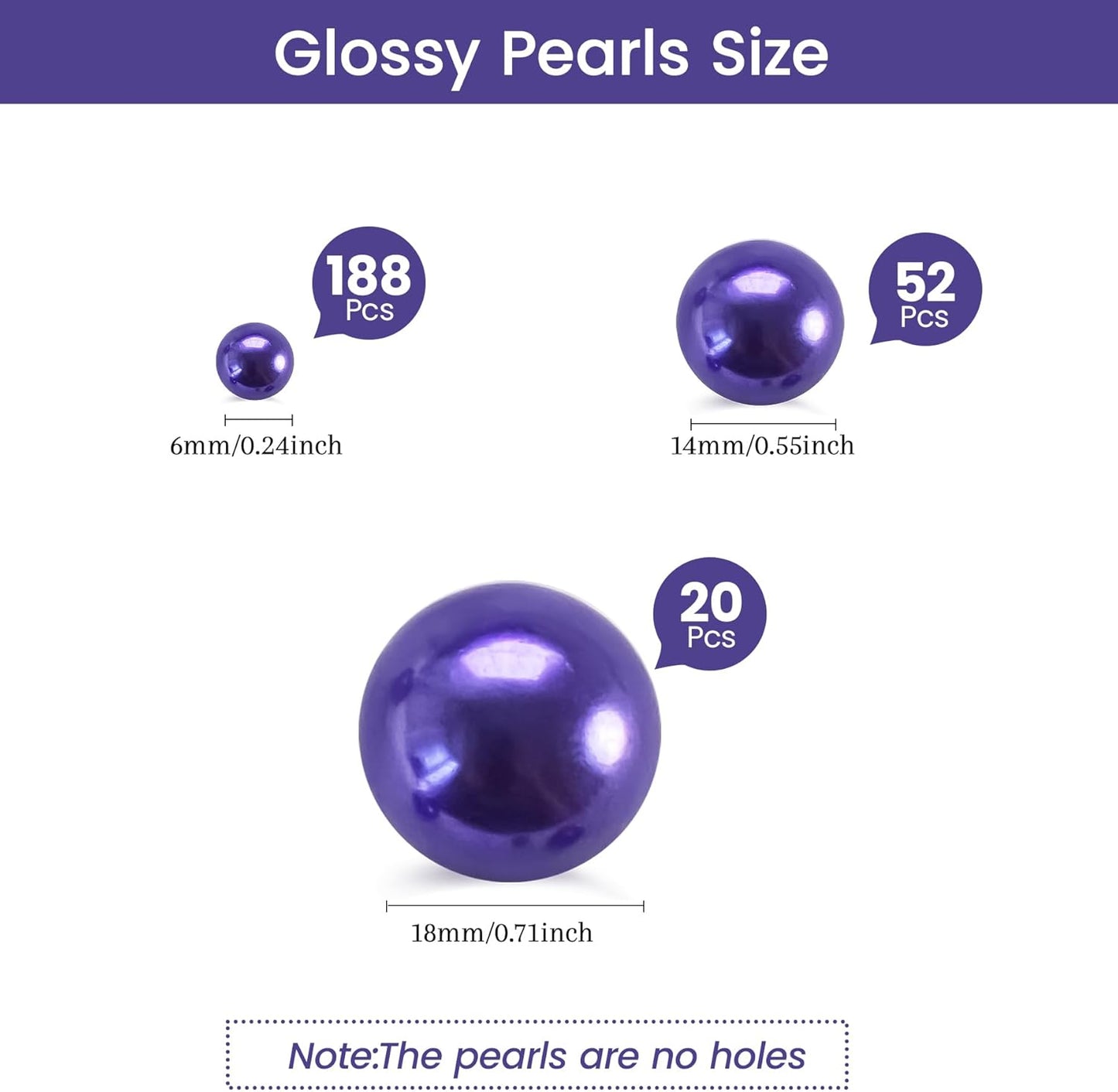 260Pcs Purple Glossy Round Plastic Beads - Vase Filler, Centerpiece Decor, Wedding & Party Decor (18mm, 14mm, 6mm)