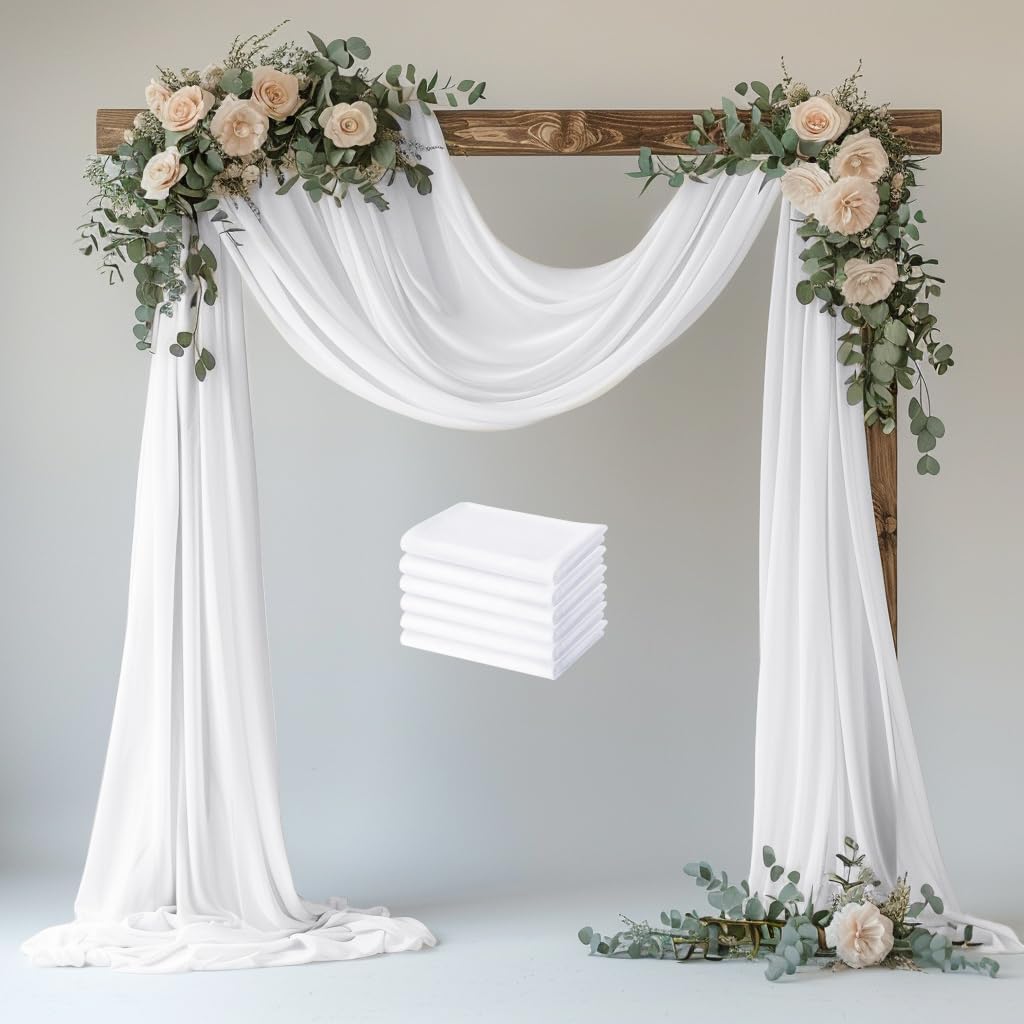 Wedding Arch Draping Fabric 6 Panels 28.7" x 20FT White Sheer Chiffon Backdrop Drapes for Wedding Ceremony Birthday Party Bridal Shower Outdoor Decoration