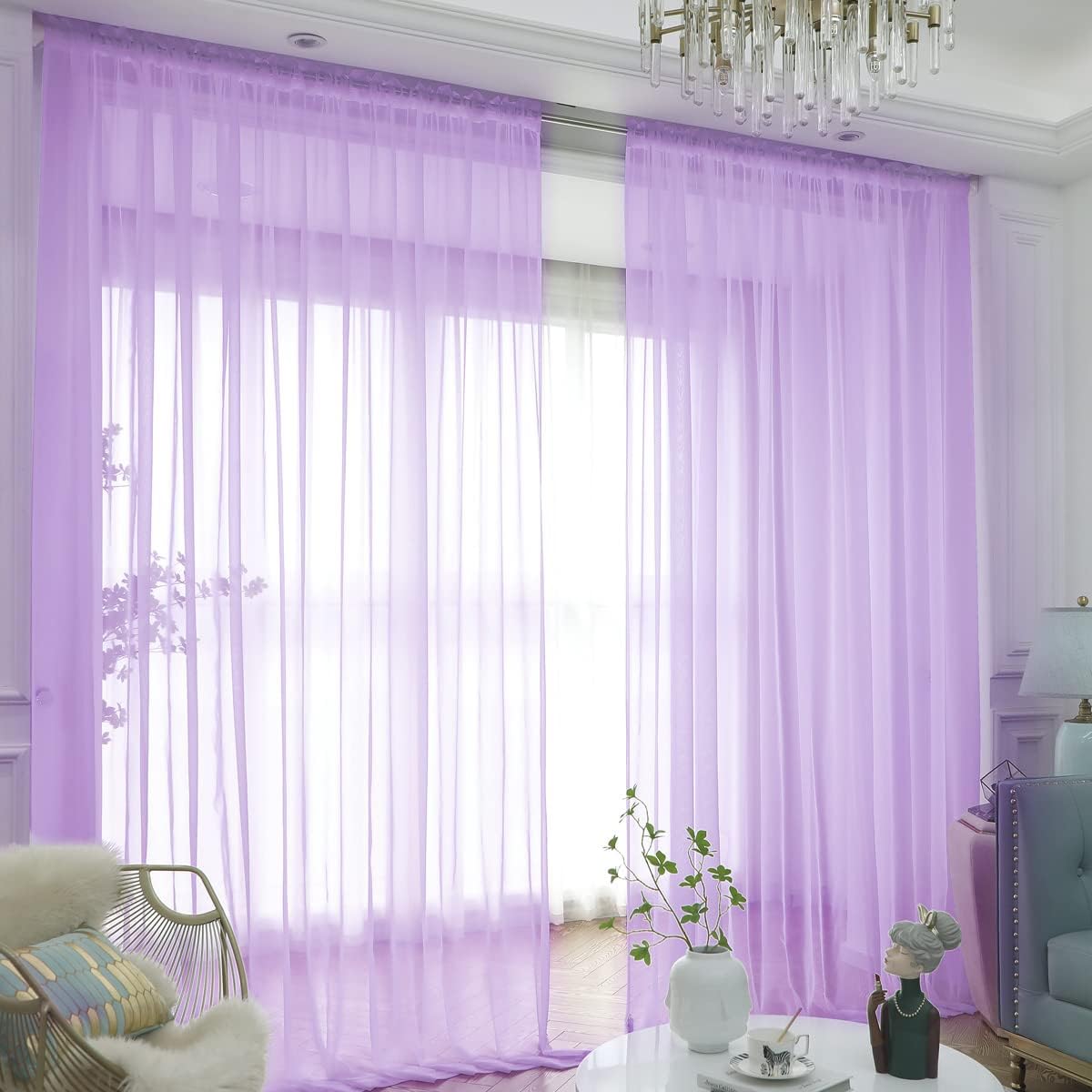 Window Purple Sheer Curtains 72 Inches Long 2 Panels Sheer Curtain Basic Rod Pocket Panel for Bedroom Children Living Room Yard Kitchen (Purple, 52" W x 72" L | 2 pcs)