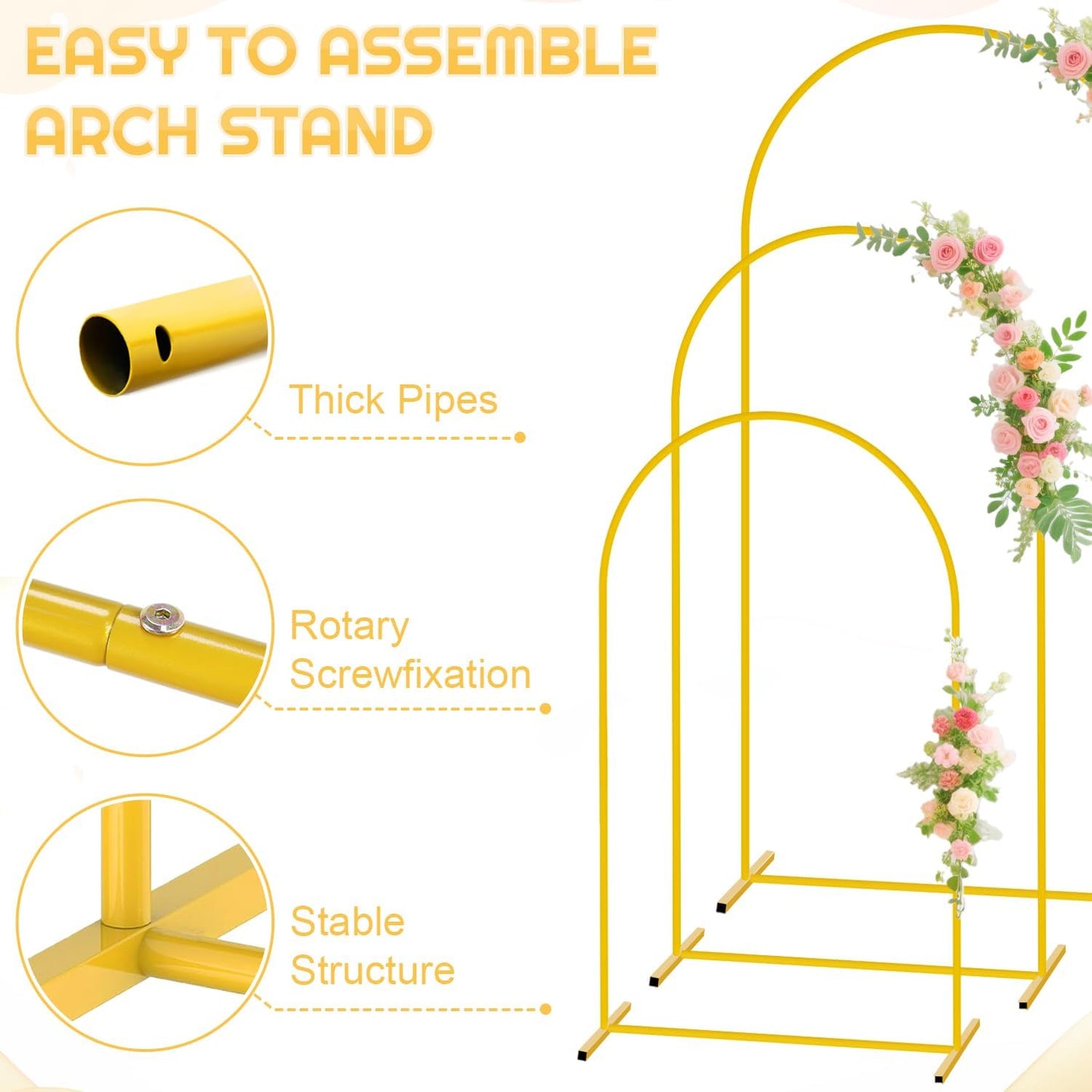 FUHSY Wedding Arch Backdrop Stand and Sage Green Arch Cover Set of 3 (6FT, 5FT, 4FT) Metal Arches Stable Frame Stands with Spandex Backdrop Cover for Birthday Party Bridal Baby Shower Decor