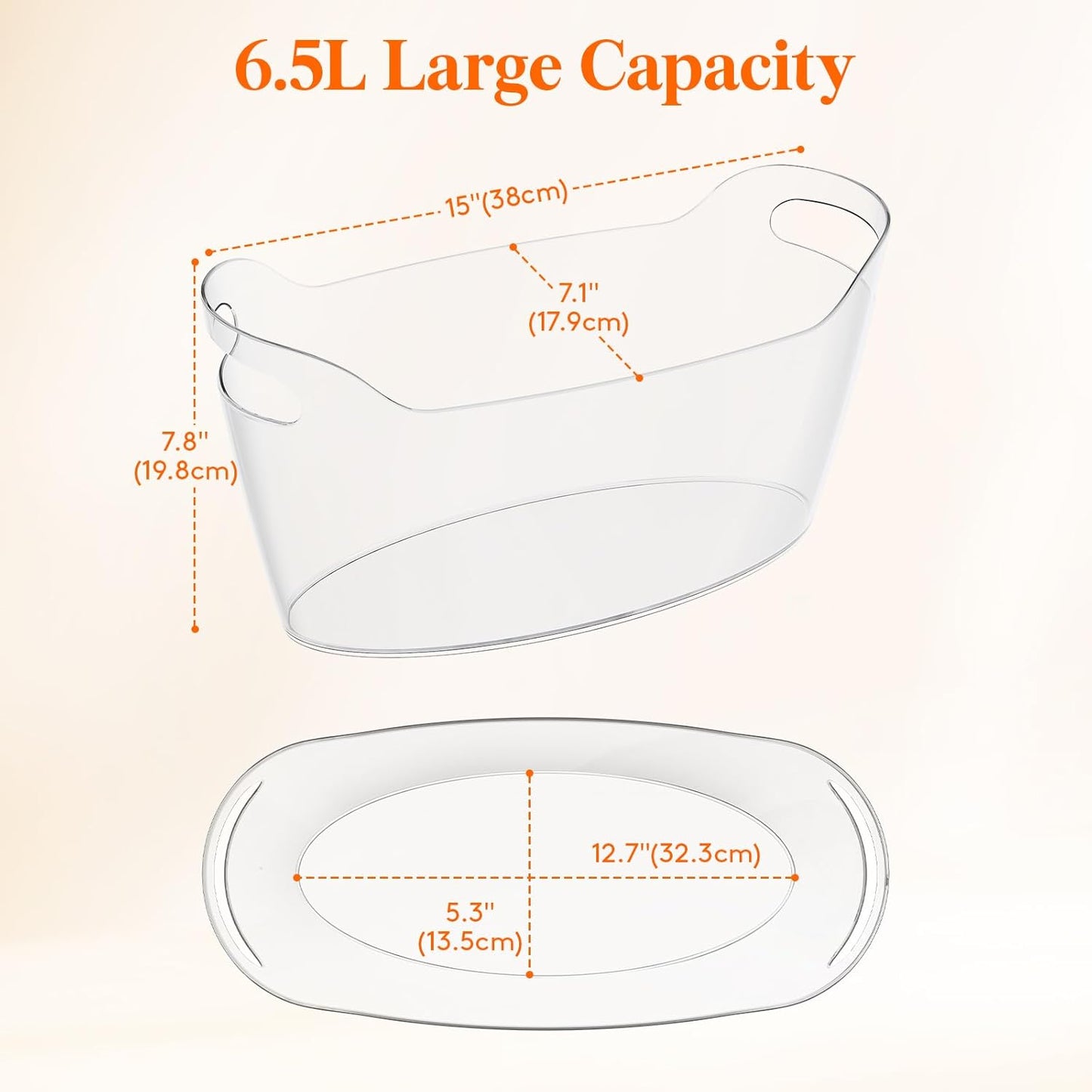 Lifewit 6.5L Ice Bucket for Parties 2 Pcs (in 1 Package), Portable Drink Bucket for Cocktail Bar, Plastic Champagne Cooler for Beverage/Wine/Beer, Mimosa Bar Supplies Chiller Tub with Scoop