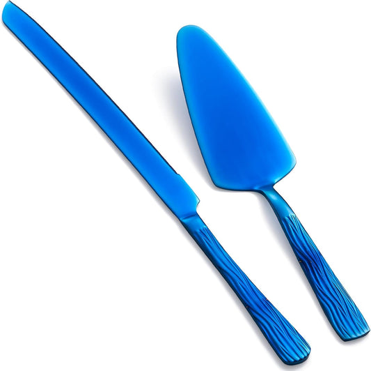 Blue Cake Cutter Set, Stainless Steel Cake Cutting Utensils Include Cake Knife and Cake Server Suitable for Weddings, Birthdays, and Anniversaries