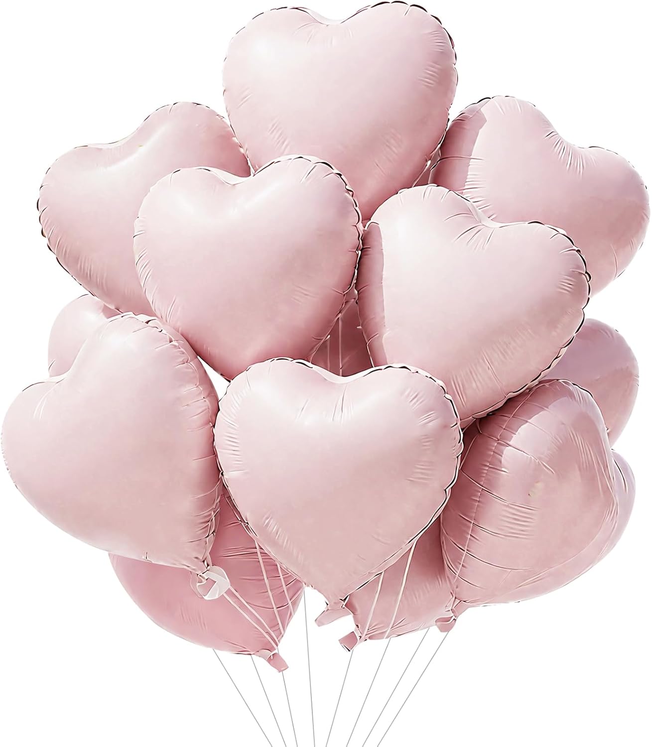 TONIFUL 15Pcs 18 Inch Baby Pink Heart Balloons Pastel Pink Heart Shape Foil Mylar Balloons Decoration for Birthday Valentine's Day Wedding Bridal Shower Anniversary Engagement Party Supplies