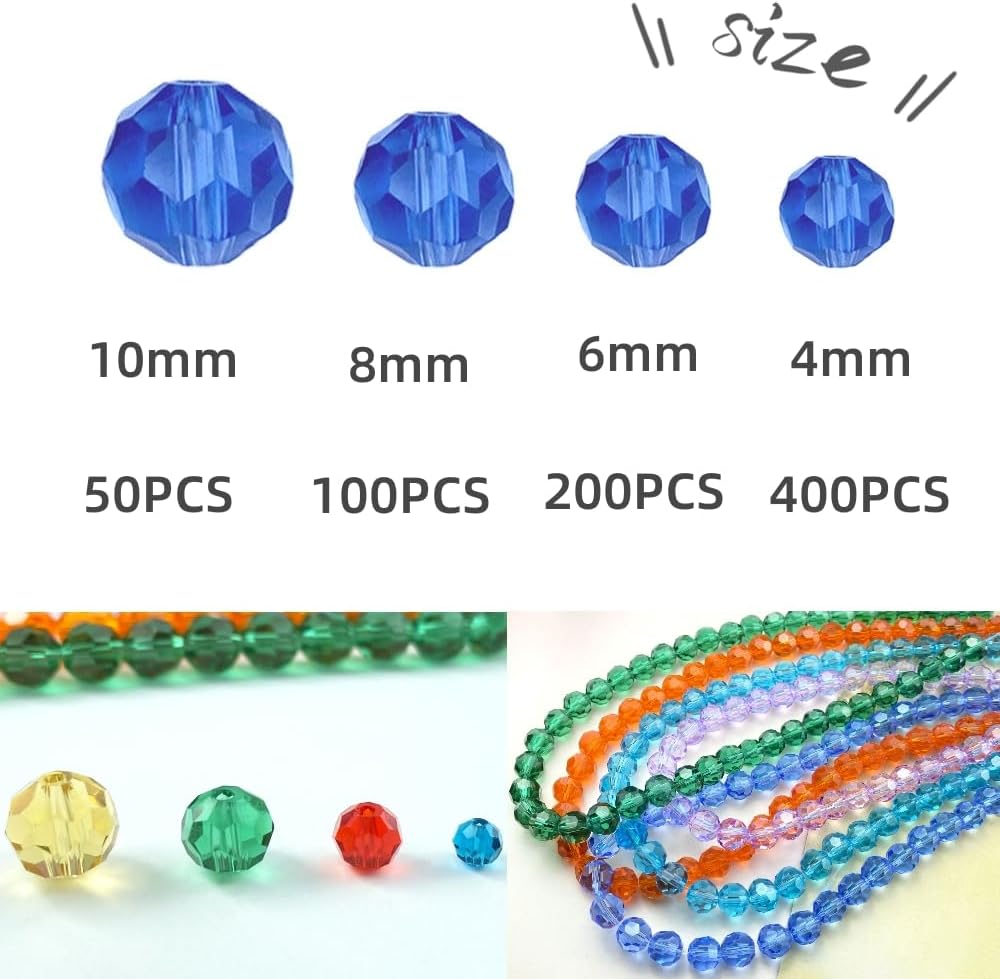 400 PCS 4mm Crystal Glass Beads Round Multiple Faceted Loose Spacer Glass Beads for DIY Handcrafte Bracelet Necklace Earring Jewelry Making(Aquamarine)