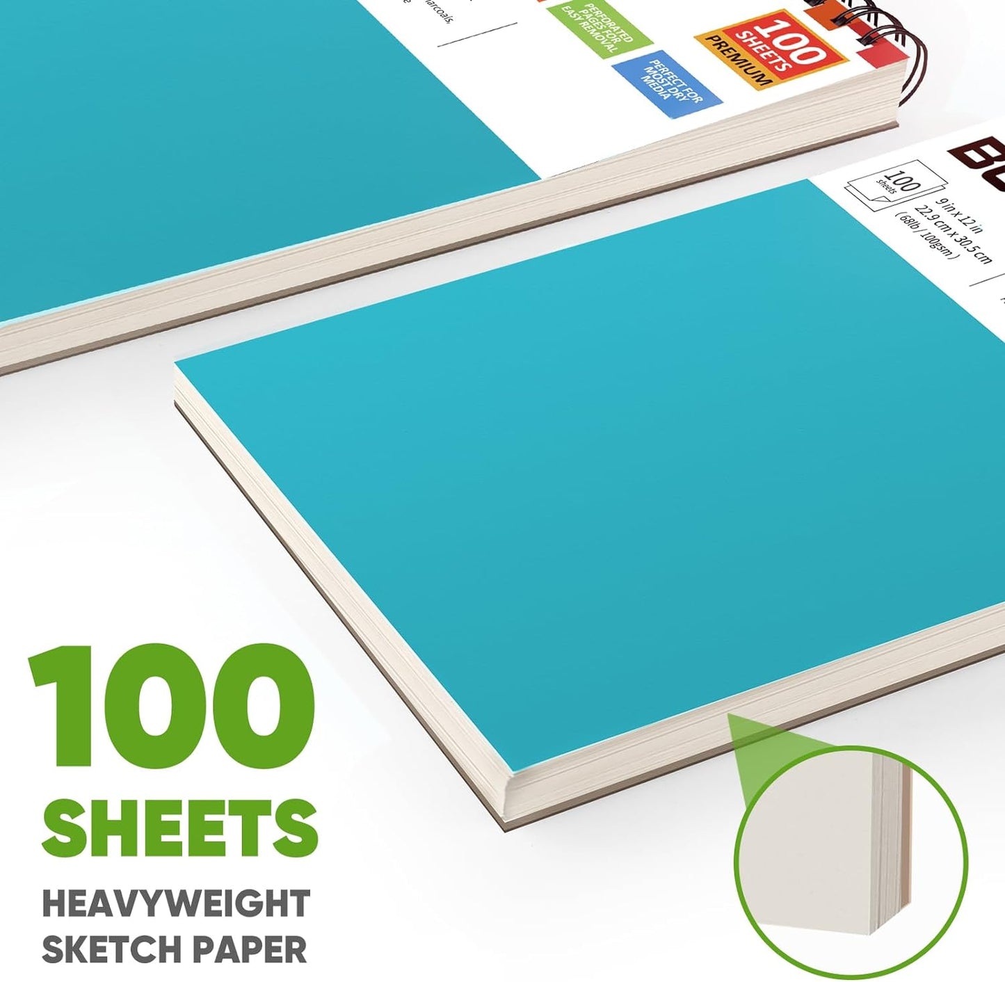 Soucolor School Supplies 9" x 12" Sketch Book for High College Teacher Student, 1-Pack 100 Sheets Spiral Bound Art Sketchbook, Acid Free (68lb/100gsm) Artist Blank Book for Kids, Back to School Stuff