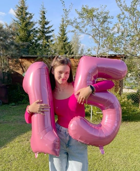 Pink 5 Number Balloon 40 Inch Large Birthday Balloon, Five 5th 15 25 35 50 55 Birthday Celebration Decorations, Foil 5 Mylar Helium Number 5 Balloons Girl Boy Anniversary Party Supplies