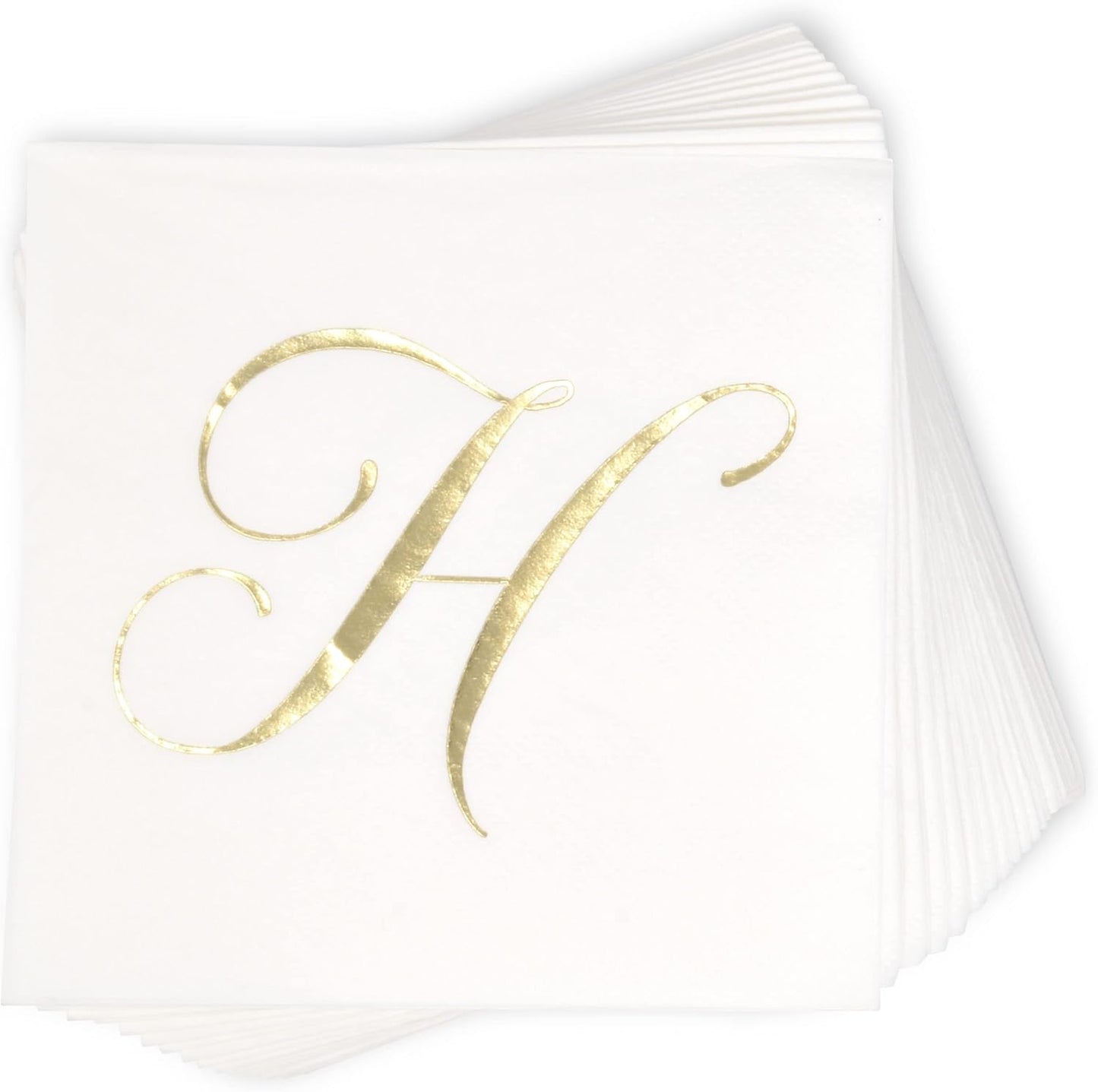 Gift Boutique 100 Gold Monogram Cocktail Napkins Letter H Disposable Paper Pack Elegant Metallic Golden Foil Hand Napkin for Powder Room Wedding Holiday Birthday Party Baby Shower Decorative Towels