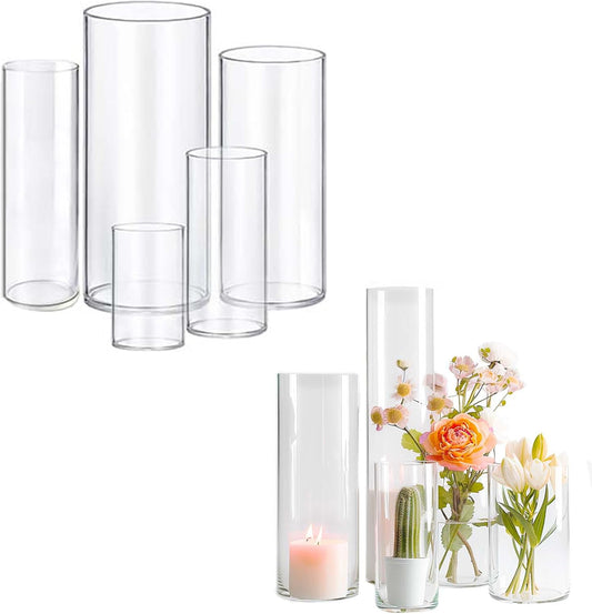 5pcs Glass Vase Cylinder Vases for Centerpieces Small Flower Glass Clear Vases Home Decor Centerpiece Table Flower Vase Decorations for Wedding Decoration＆Holiday Mixed Sizes Tall