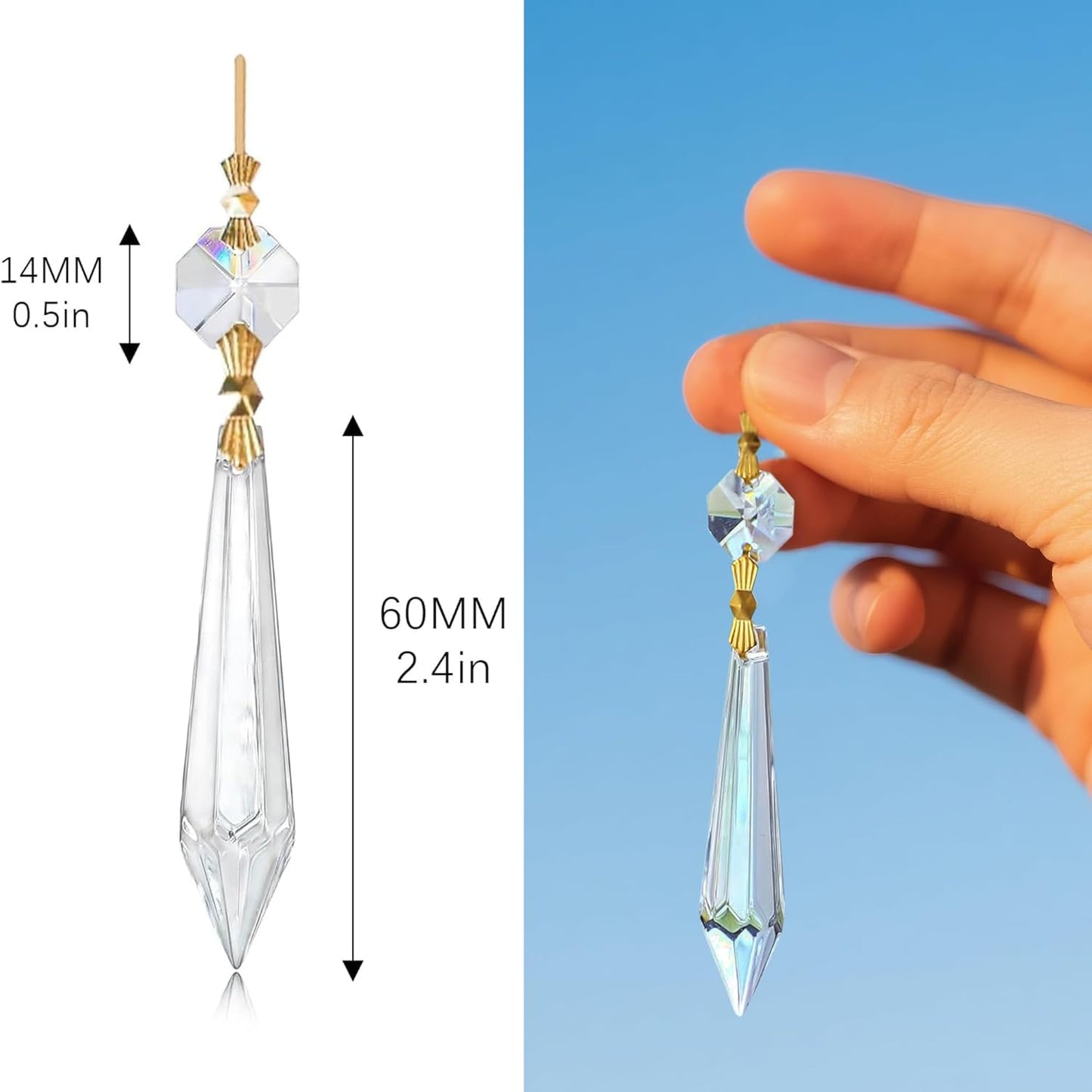 H&D 15pcs Large Clear Crystal Chandelier 60mm Icicle U-Drop Prisms Lamp Parts Brass Connectors
