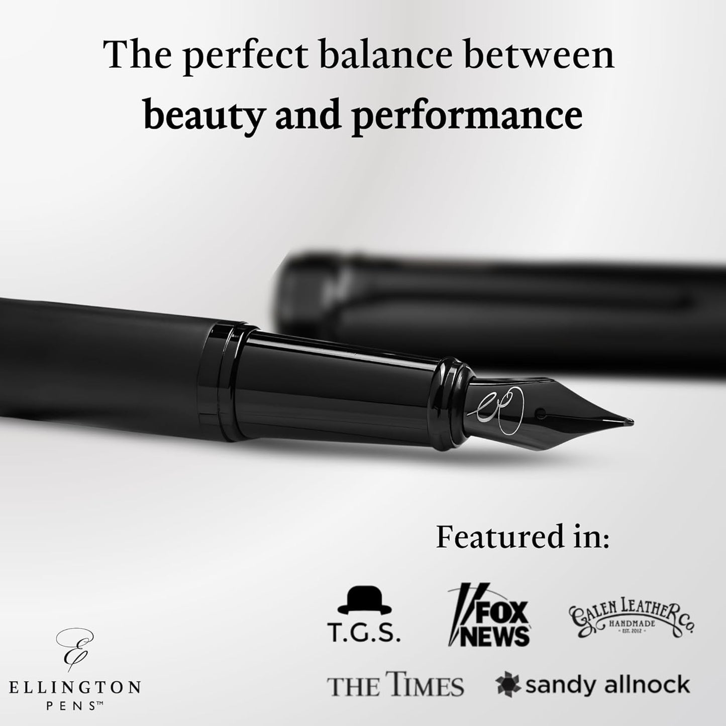 Ellington Pens Luxury Fountain Pen Set - Fountain Pens For Writing - Smooth Fine Nib - Includes Refillable Ink Converter, 3 Ink Cartridges, Gift Box - Calligraphy, Journaling, Sketching (The Stealth)