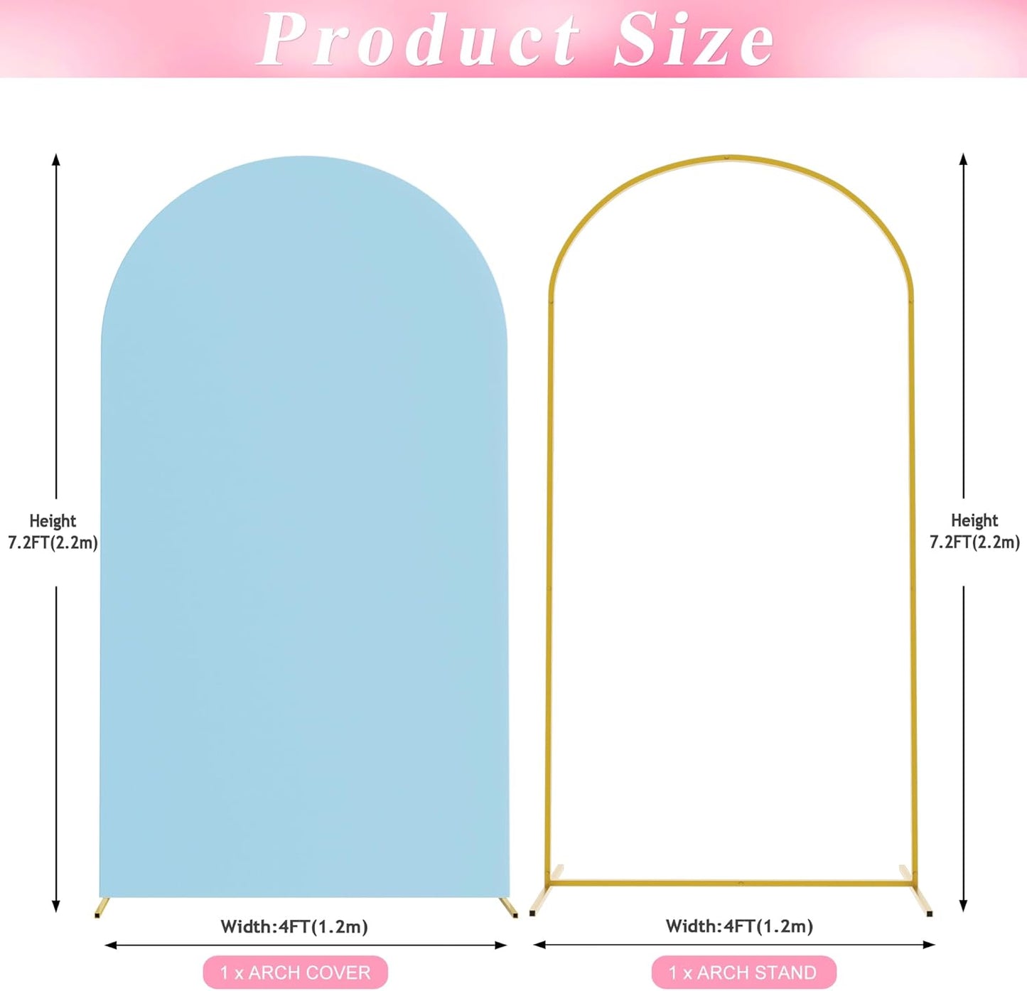 Wokceer 7.2 FT Wedding Arch Backdrop Stand and Arch Cover Metal Arch Stand with Arch Stand Cover for Birthday Party Wedding Ceremony Bridal Baby Shower Event Decor