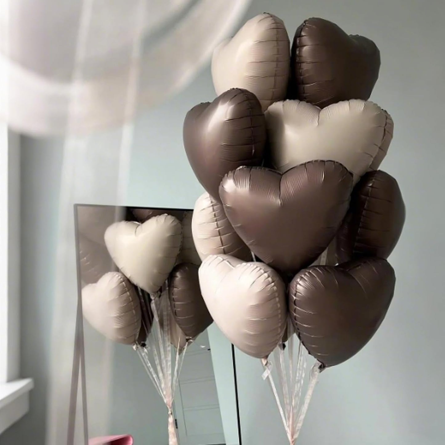 Retro Apricot Heart Balloons, 12Pcs 18 Inch Nude Caramel Helium Love Heart Shaped Neutral Balloons for Engagement Bridal Wedding Anniversary Birthday Party Baby Shower Valentines Day Decorations