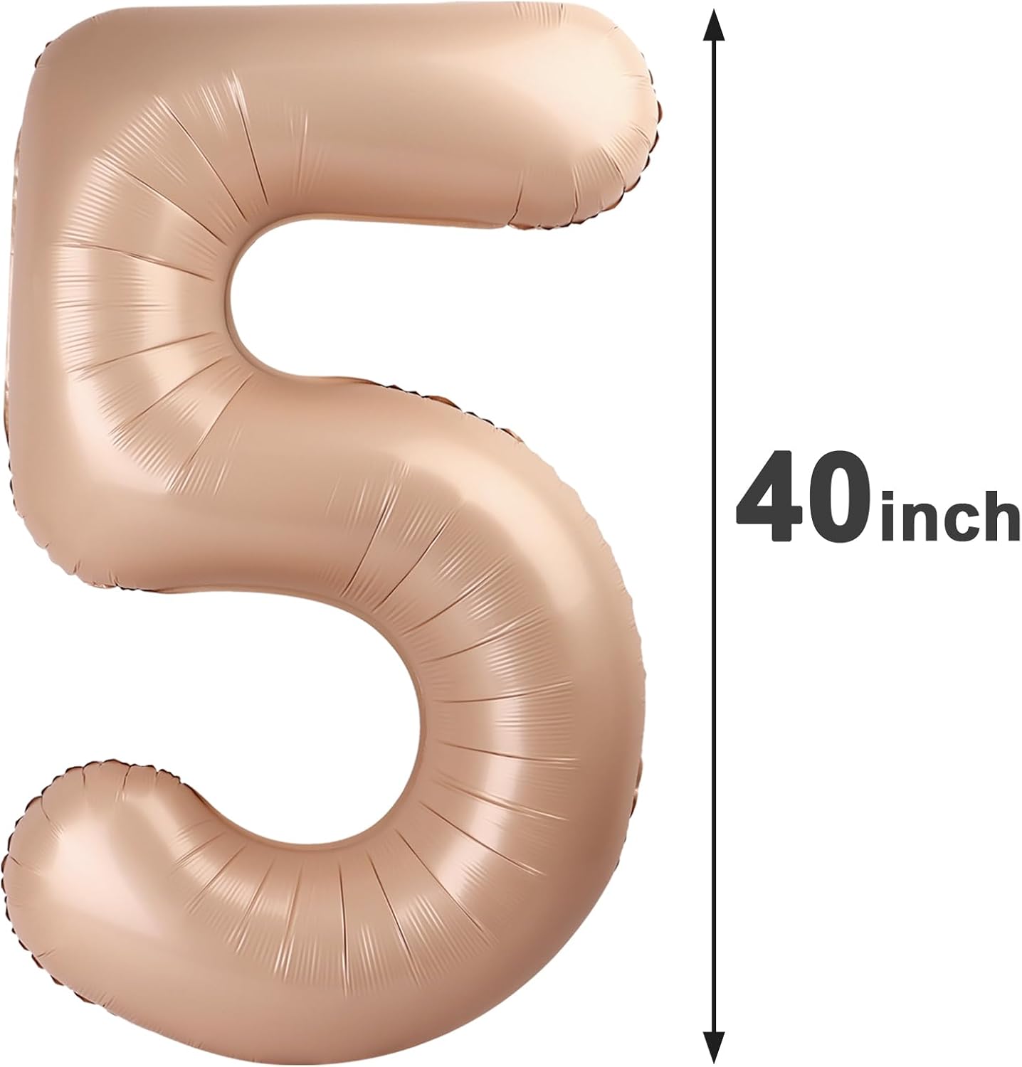 Light Brown 40 Inch Large Number 5 Birthday Balloon, Five 5th 15 25 35 50 55 Birthday Celebration Decorations, Light Brown Foil 5 Mylar Helium Balloons Girl Boy Anniversary Party Supplies