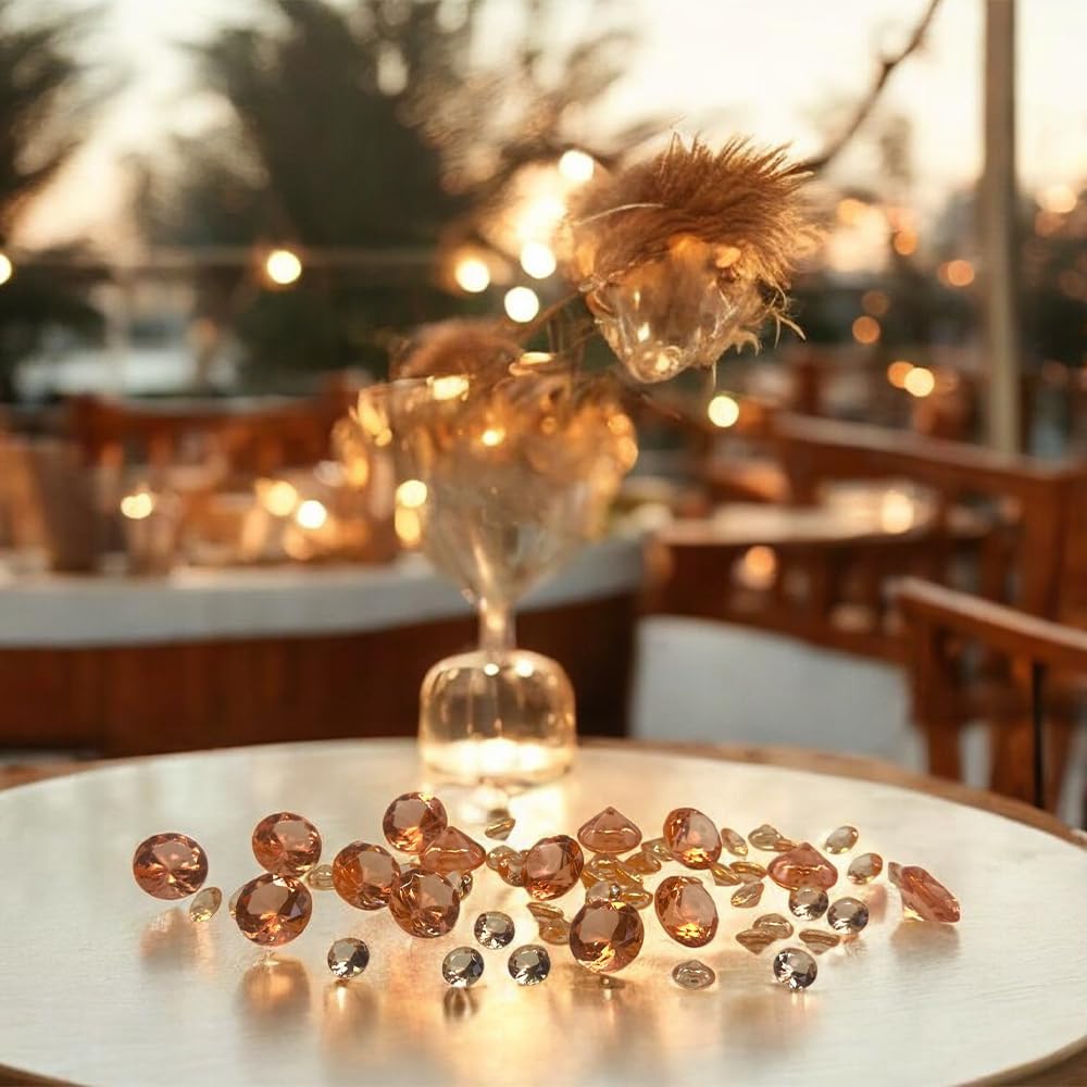 HappyFiller 720 PCS Champagne Acrylic Diamonds Gems for Fall Decoration Vase Fillers,Wedding Centerpieces,Party Table Scatters Decor,Home Accents,Arts Crafts,Treasure Jewels Gemstones