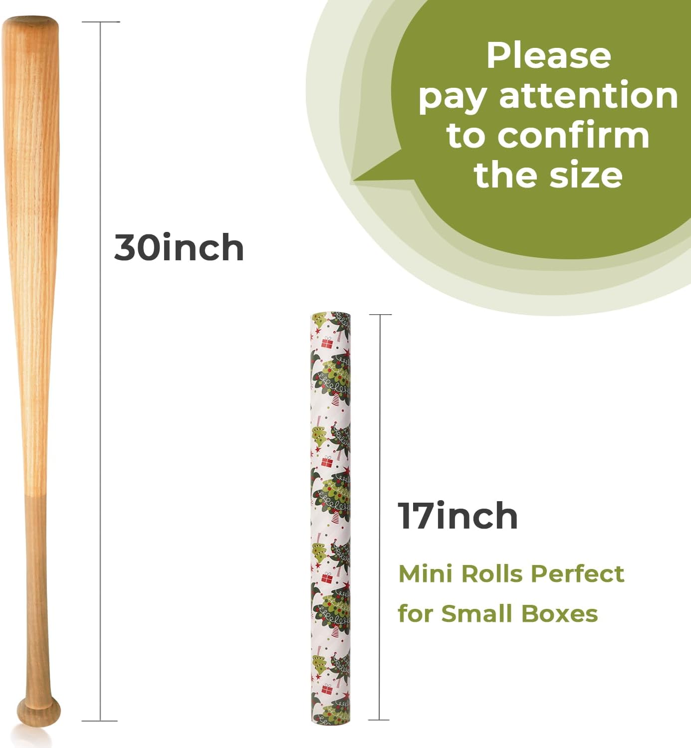 Ribbli Christmas Wrapping Paper Reversible Christmas Tree and Red White Stripe Gift Wrapping Paper-17 Inch x 33 Feet Per roll