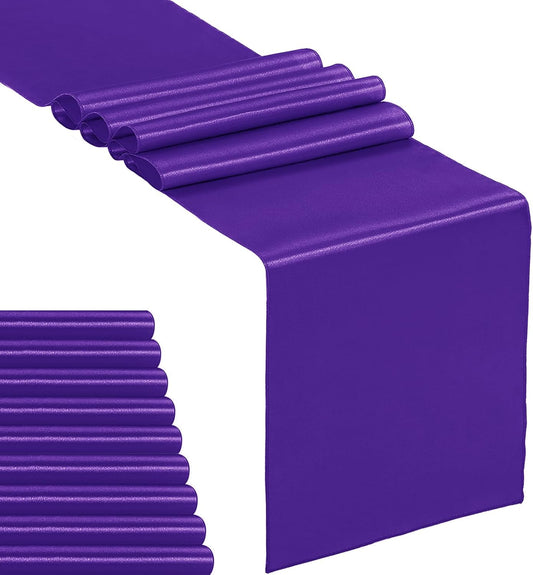 10-Pack Satin Table Runner Purple 12 x 108 inches Long, Table Runners for Wedding, Birthday Parties, Banquets Decorations（10 Pack, 12x108 Inch, Purple）